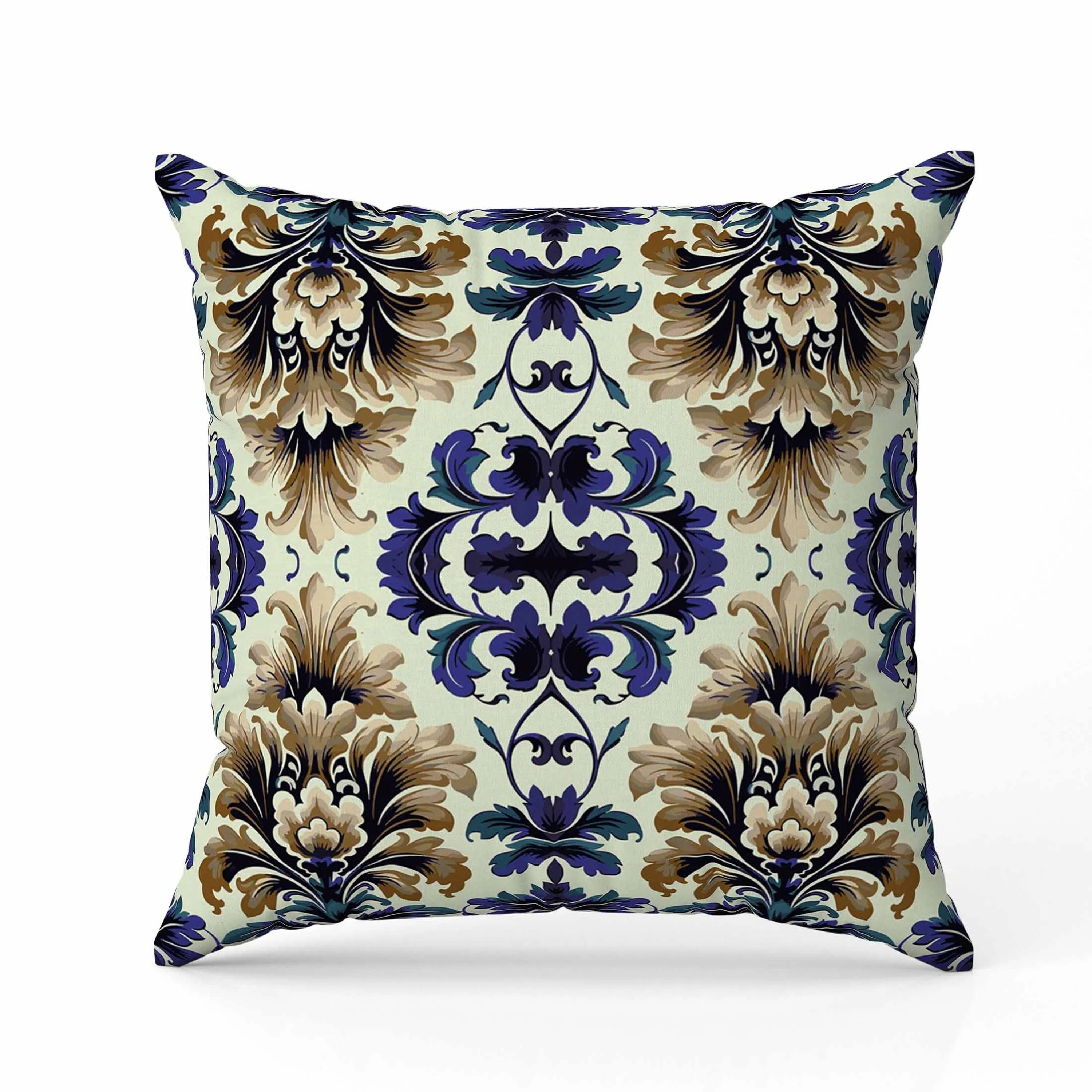 Damask Rapture Faux Suede Reversible Throw Pillow Blue and Beige