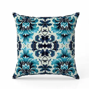Damask Rapture Faux Suede Reversible Throw Pillow Blue and Turquoise