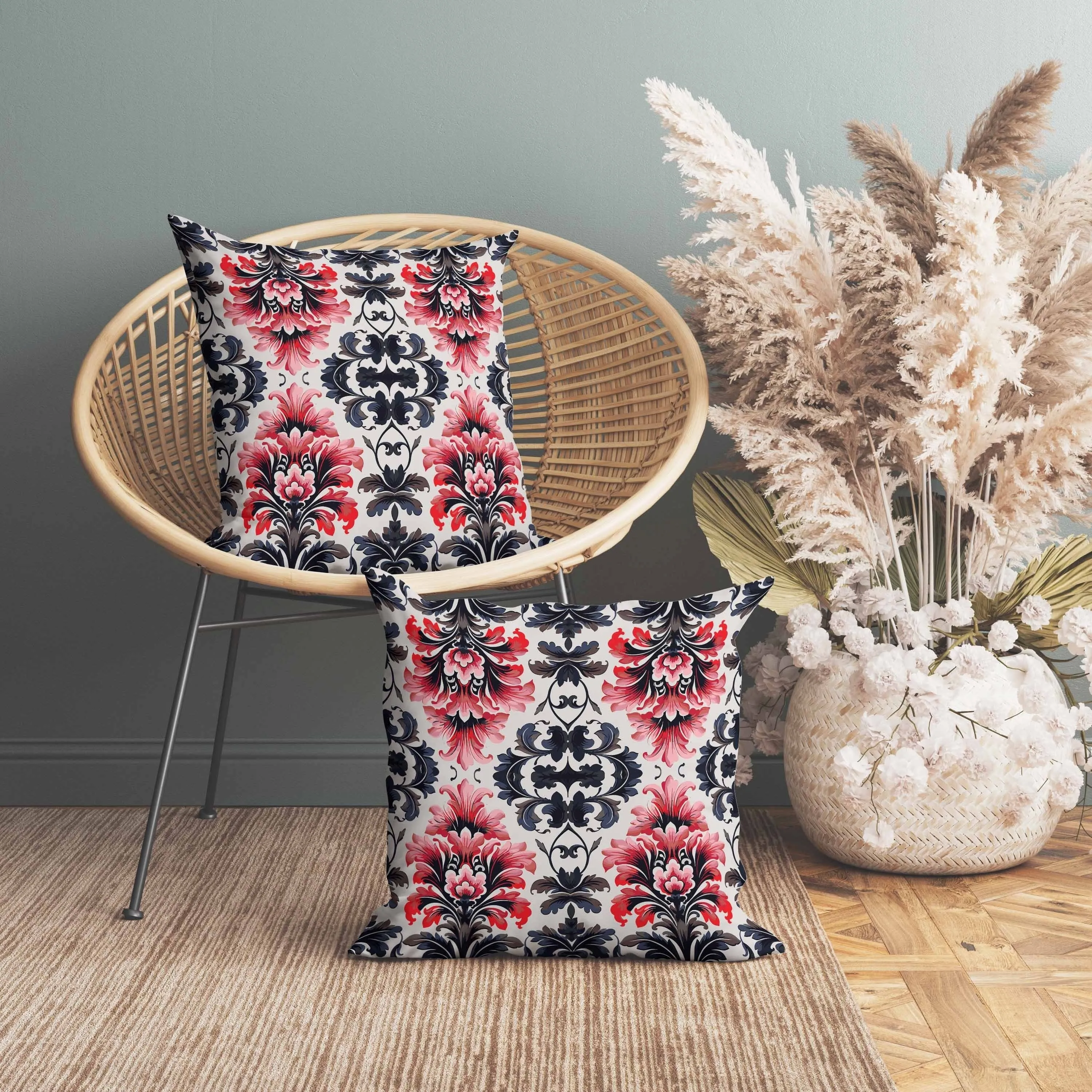 Damask Rapture Faux Suede Reversible Throw Pillow Grey and Pink