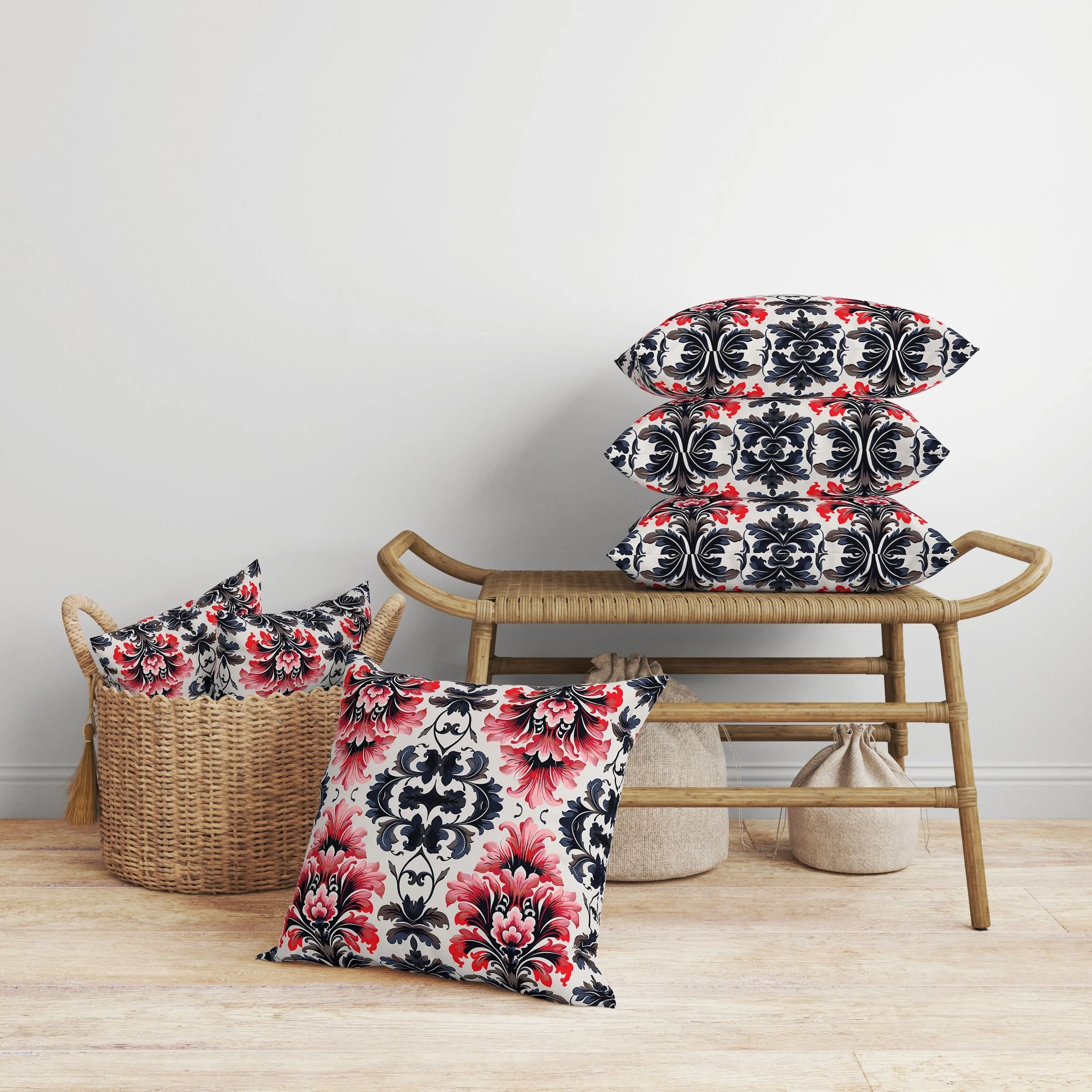 Damask Rapture Faux Suede Reversible Throw Pillow Grey and Pink