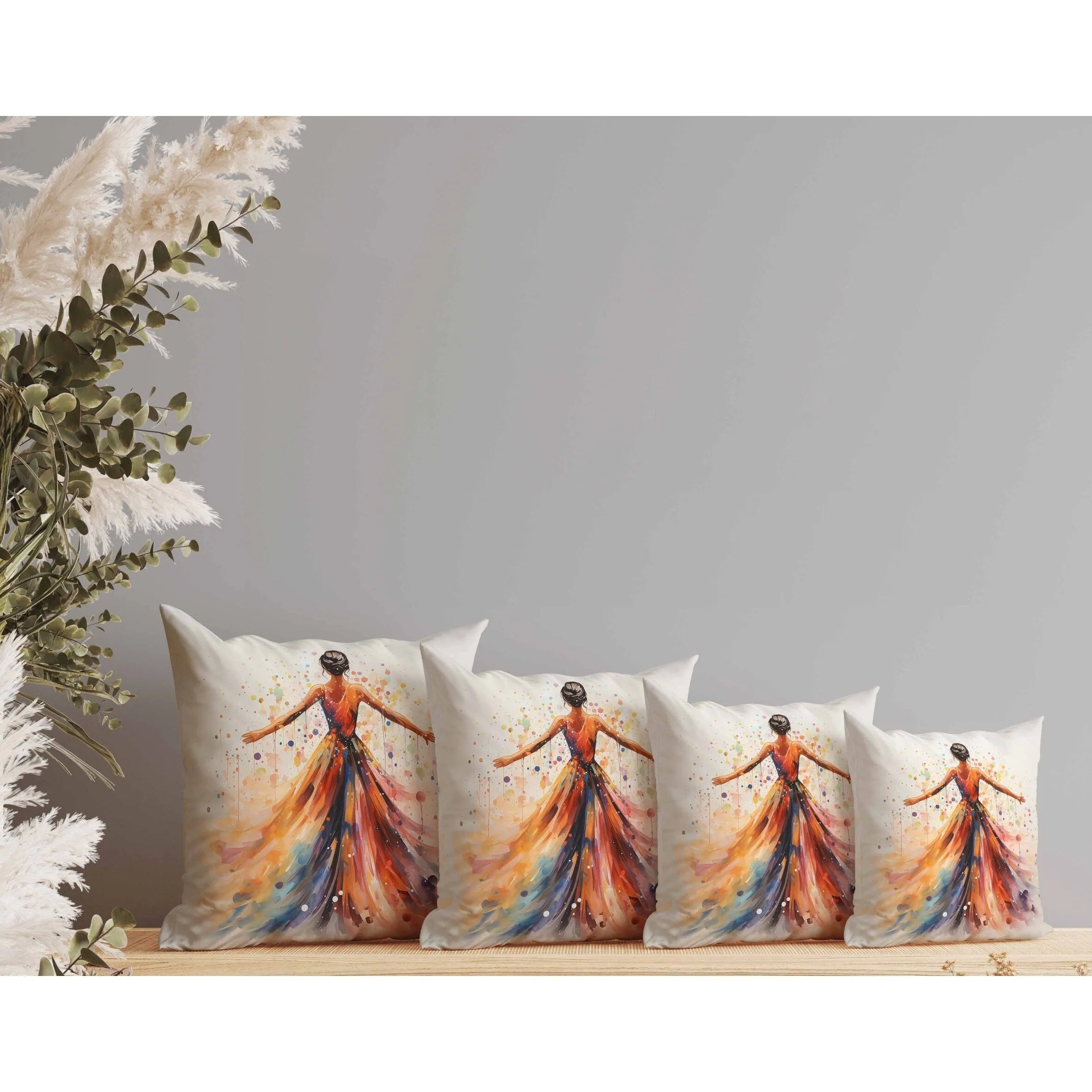 Dancing Girl Faux Suede Reversible Throw Pillow Multi