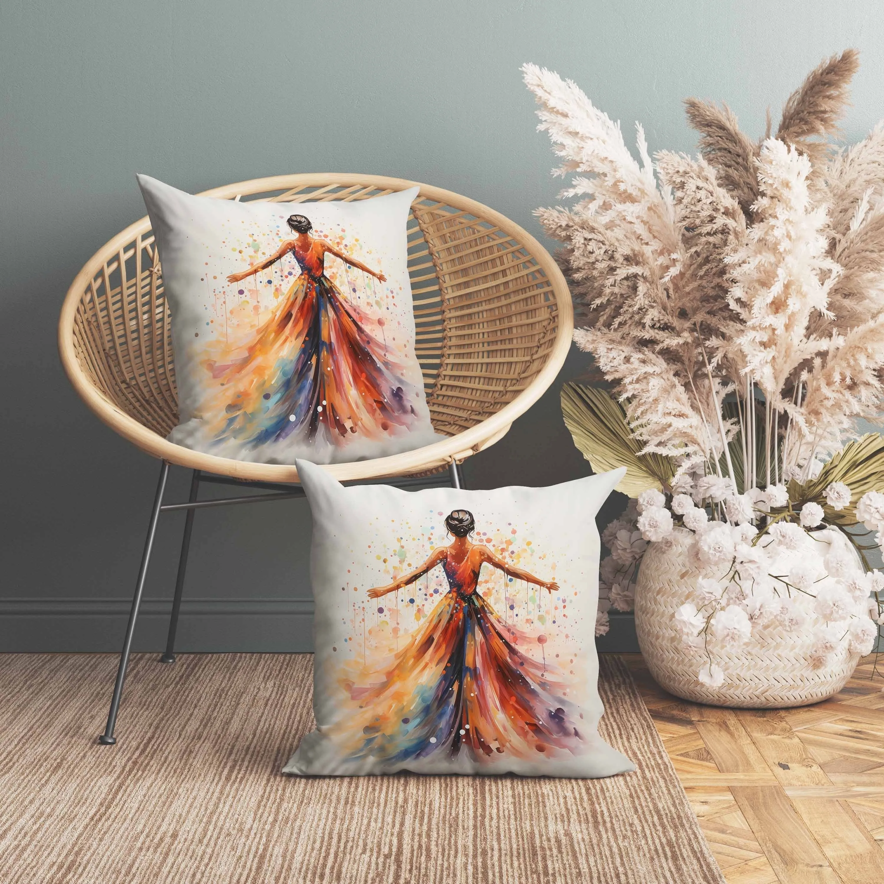 Dancing Girl Faux Suede Reversible Throw Pillow Multi