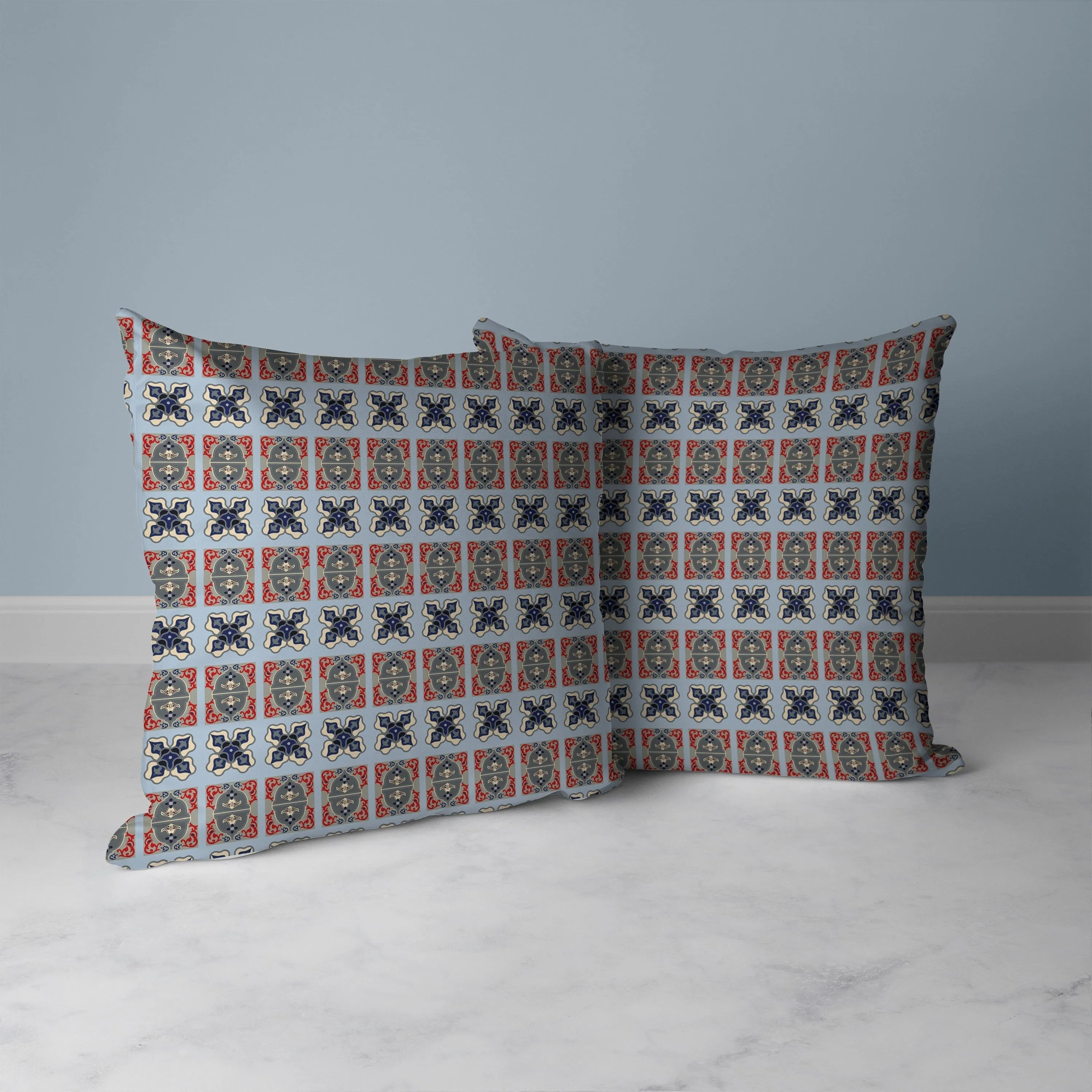 Darbari Dynasty Faux Suede Reversible Throw Pillow Blue and Gray