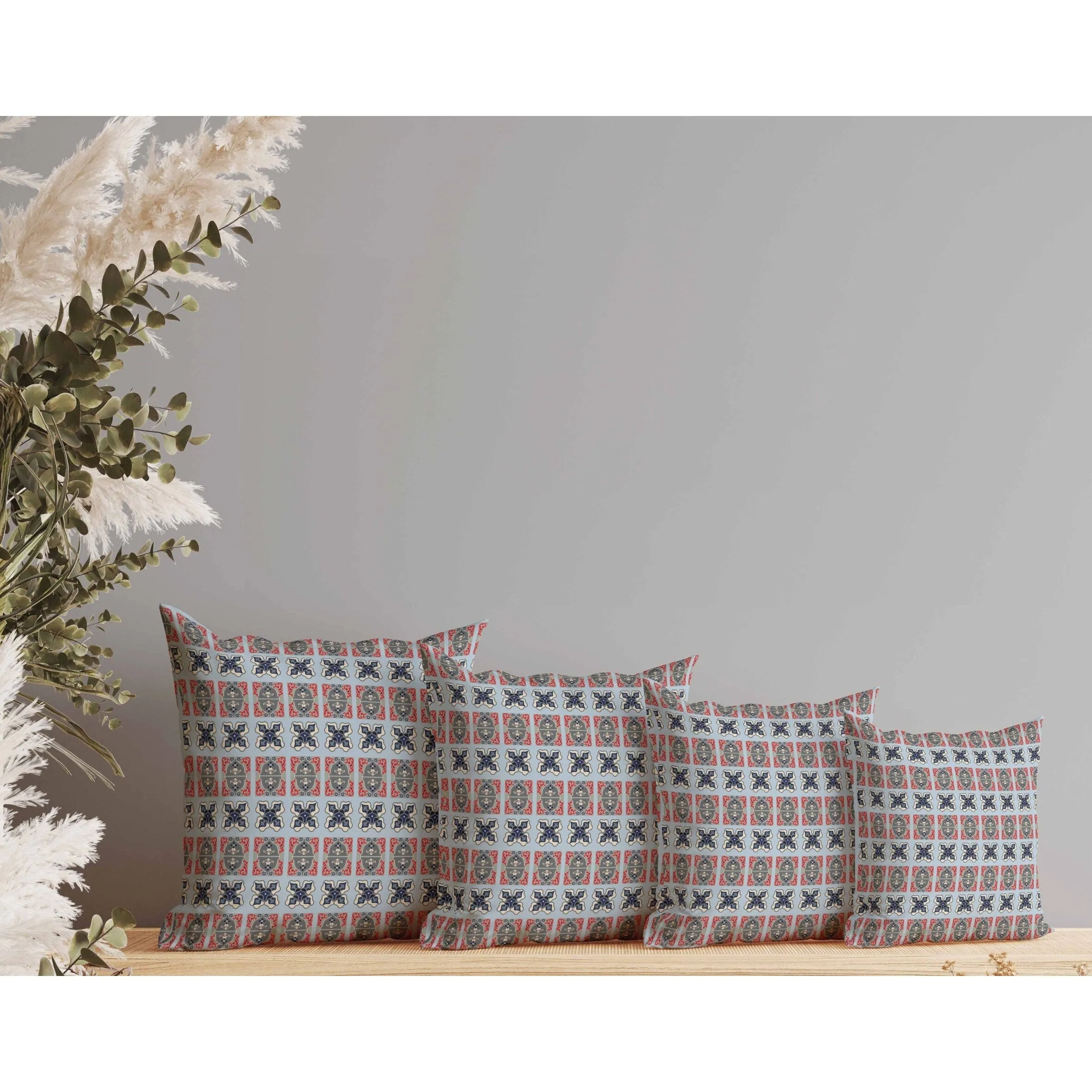 Darbari Dynasty Faux Suede Reversible Throw Pillow Blue and Gray
