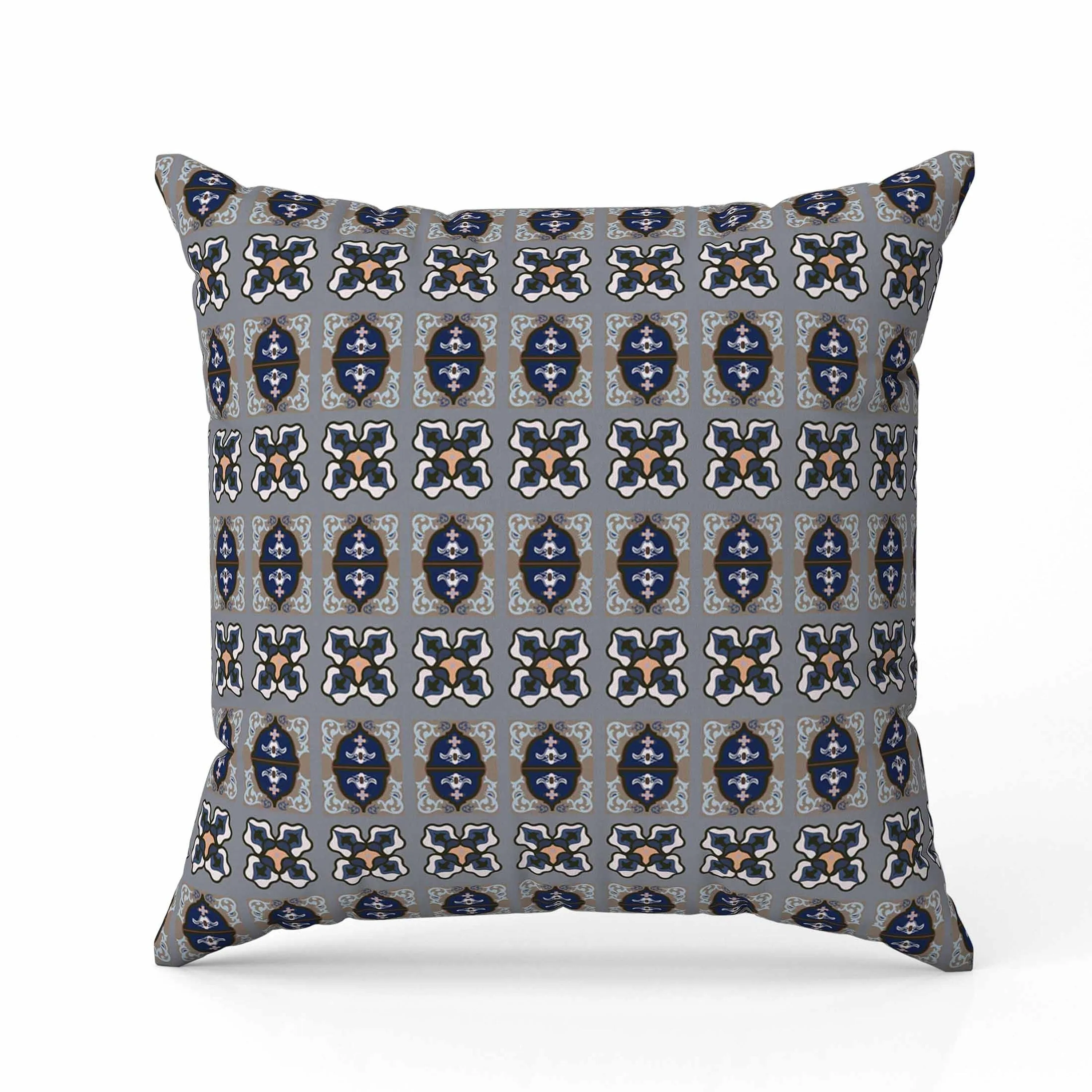 Darbari Dynasty Faux Suede Reversible Throw Pillow Blue and Gray