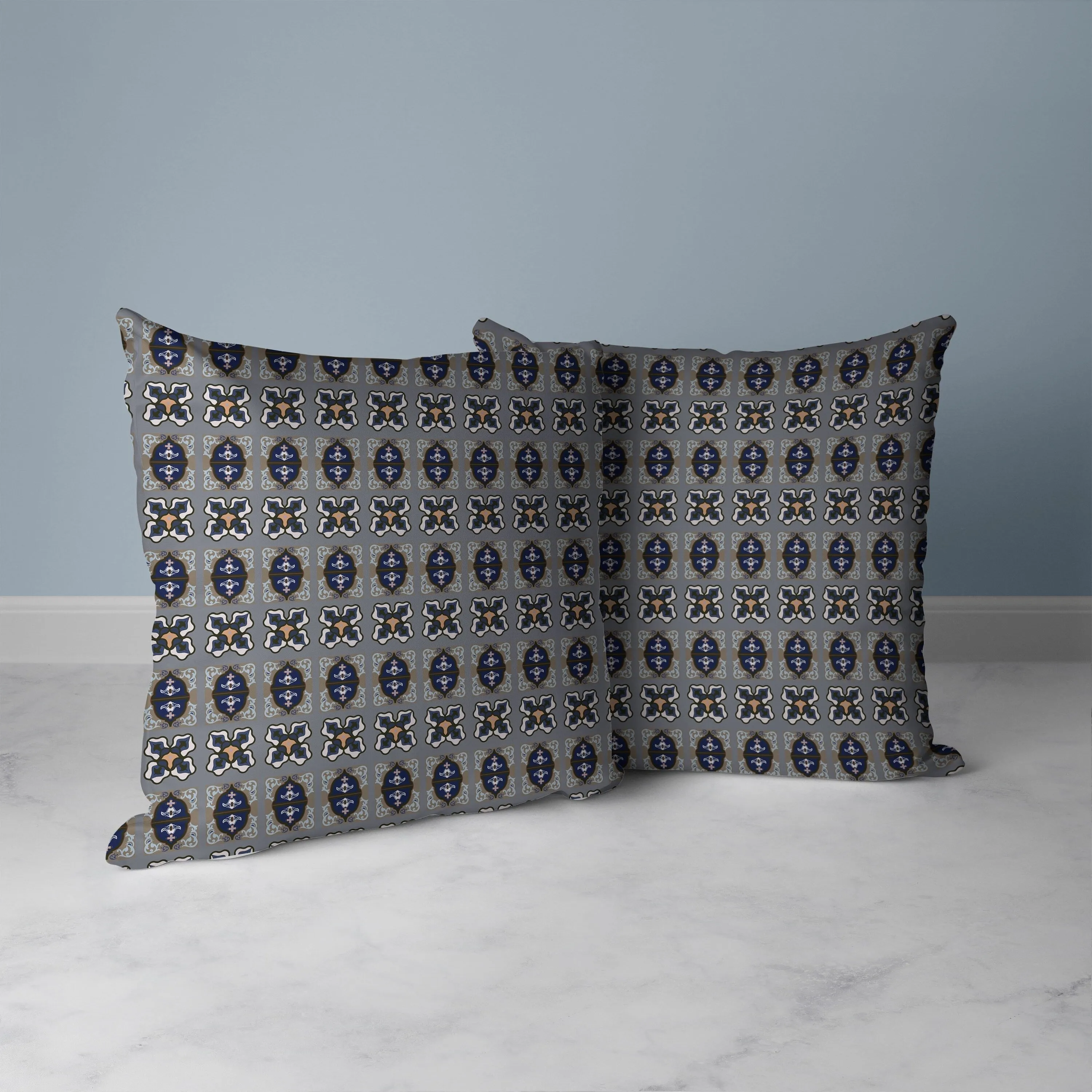 Darbari Dynasty Faux Suede Reversible Throw Pillow Blue and Gray