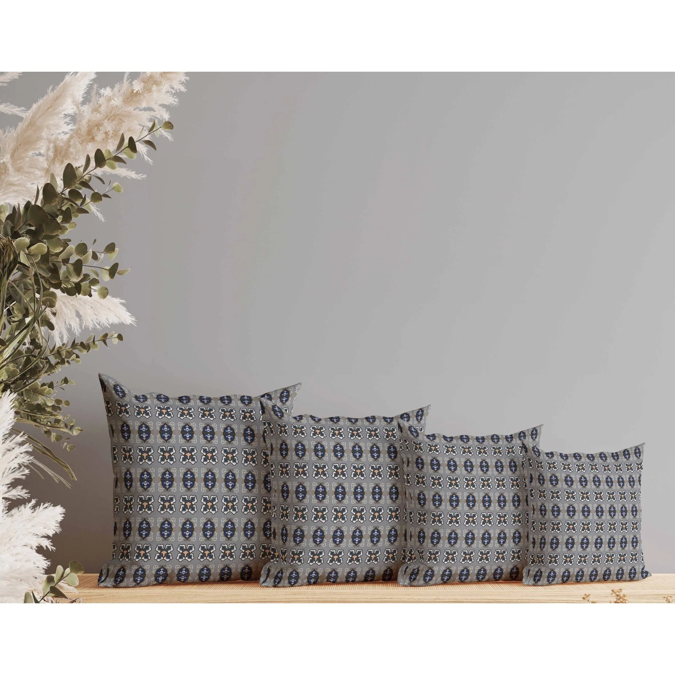Darbari Dynasty Faux Suede Reversible Throw Pillow Blue and Gray