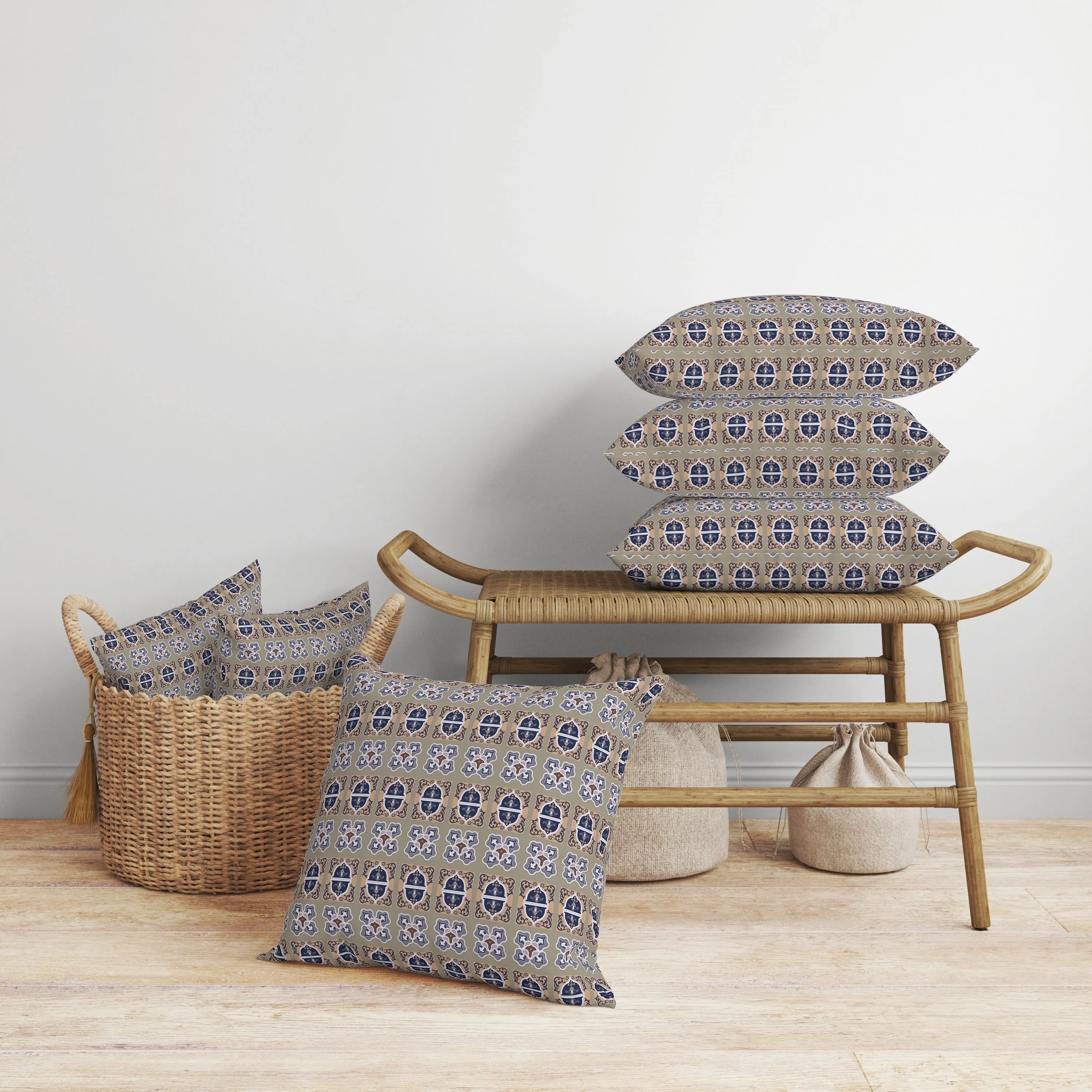 Darbari Dynasty Faux Suede Reversible Throw Pillow Blue and Hazelnut