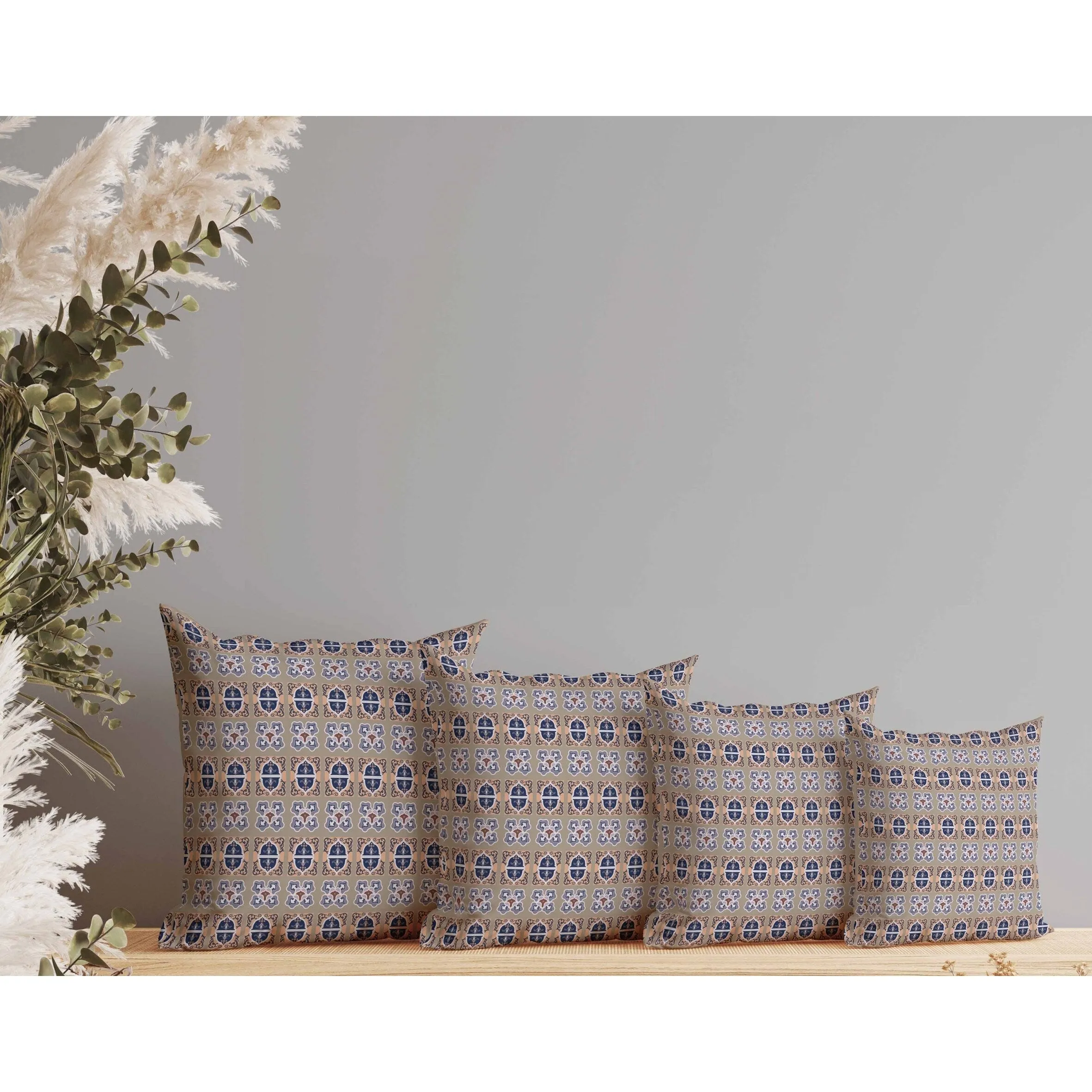 Darbari Dynasty Faux Suede Reversible Throw Pillow Blue and Hazelnut