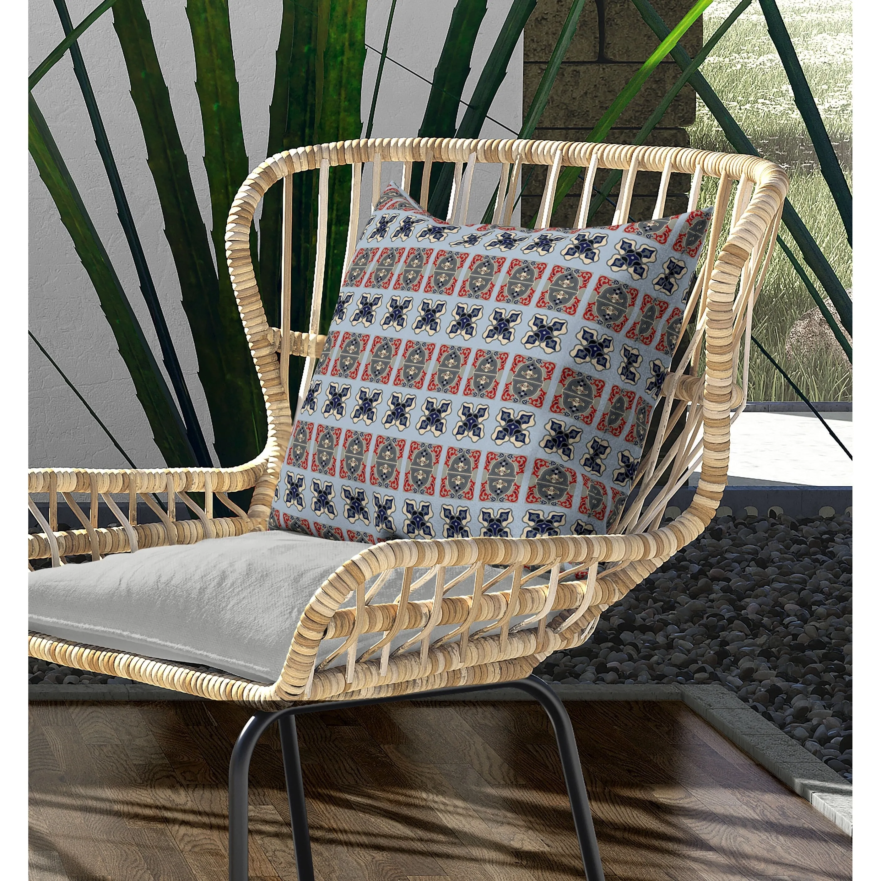 Darbari Dynasty Indoor/Outdoor Reversible Throw Pillow Blue and Gray