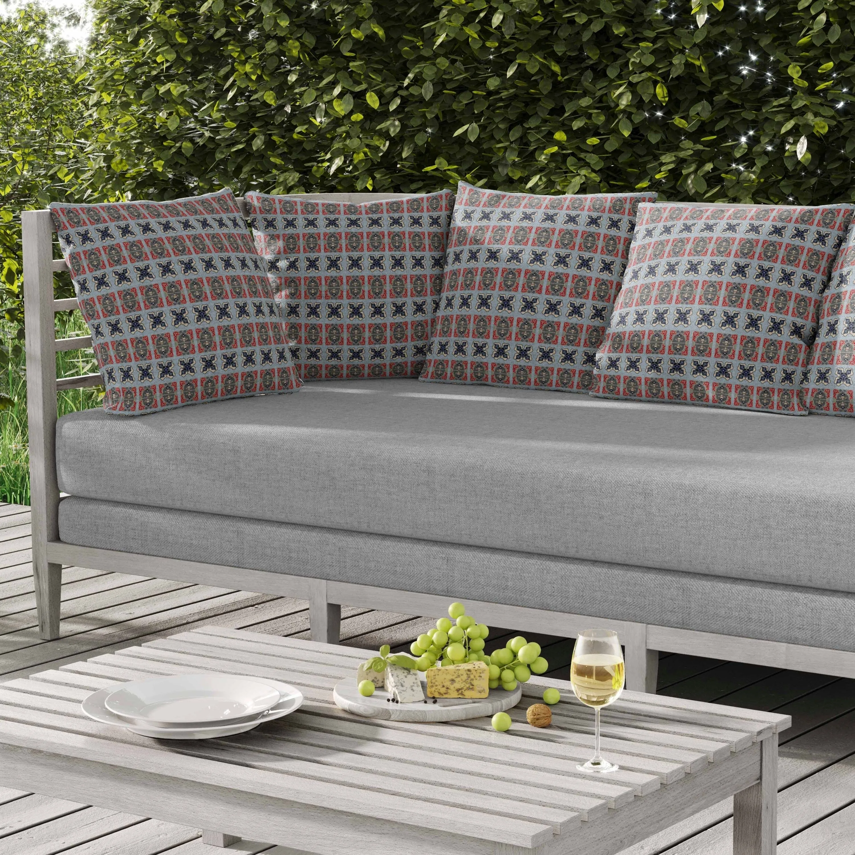 Darbari Dynasty Indoor/Outdoor Reversible Throw Pillow Blue and Gray