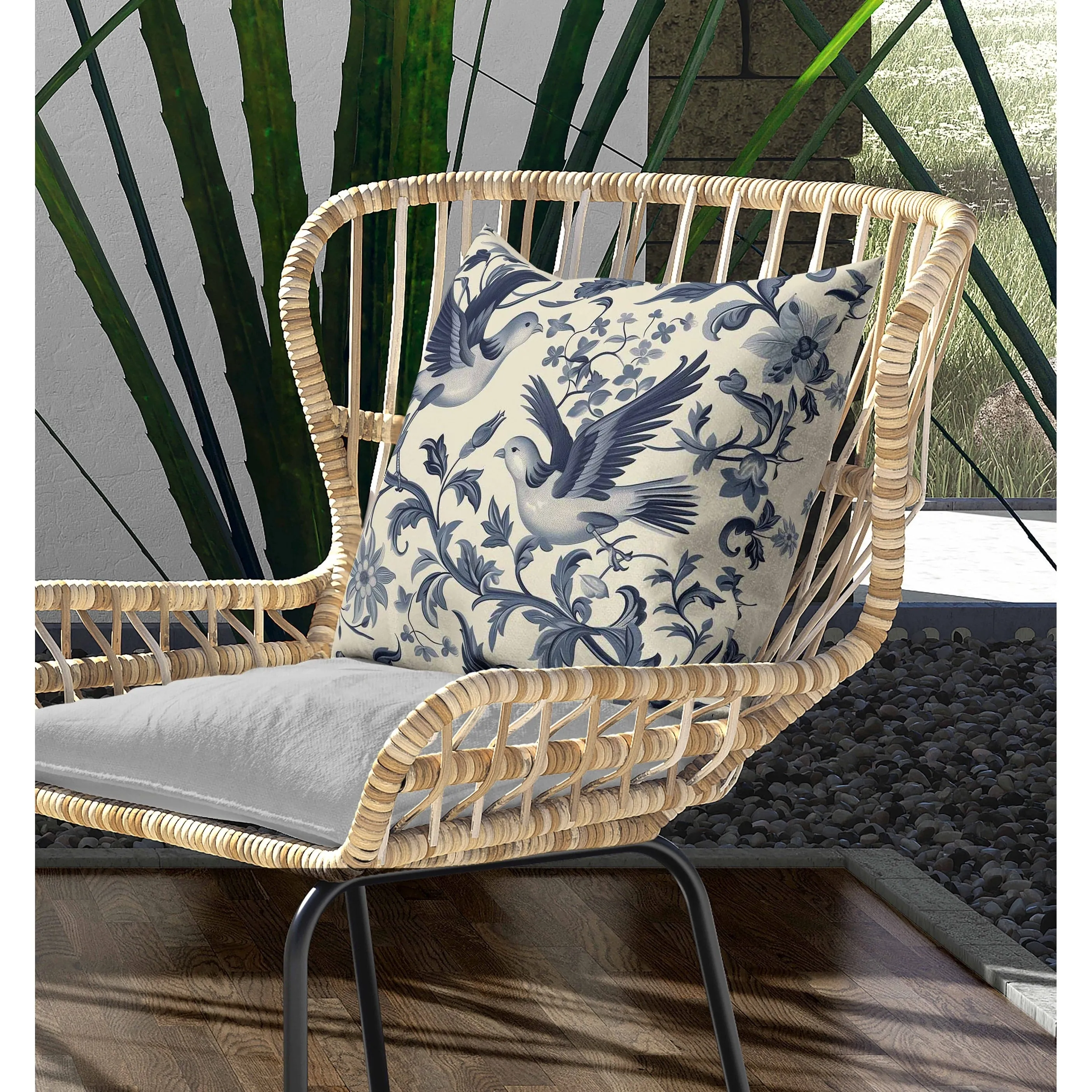 Delicate Duet Indoor/Outdoor Reversible Throw Pillow Beige and Gray