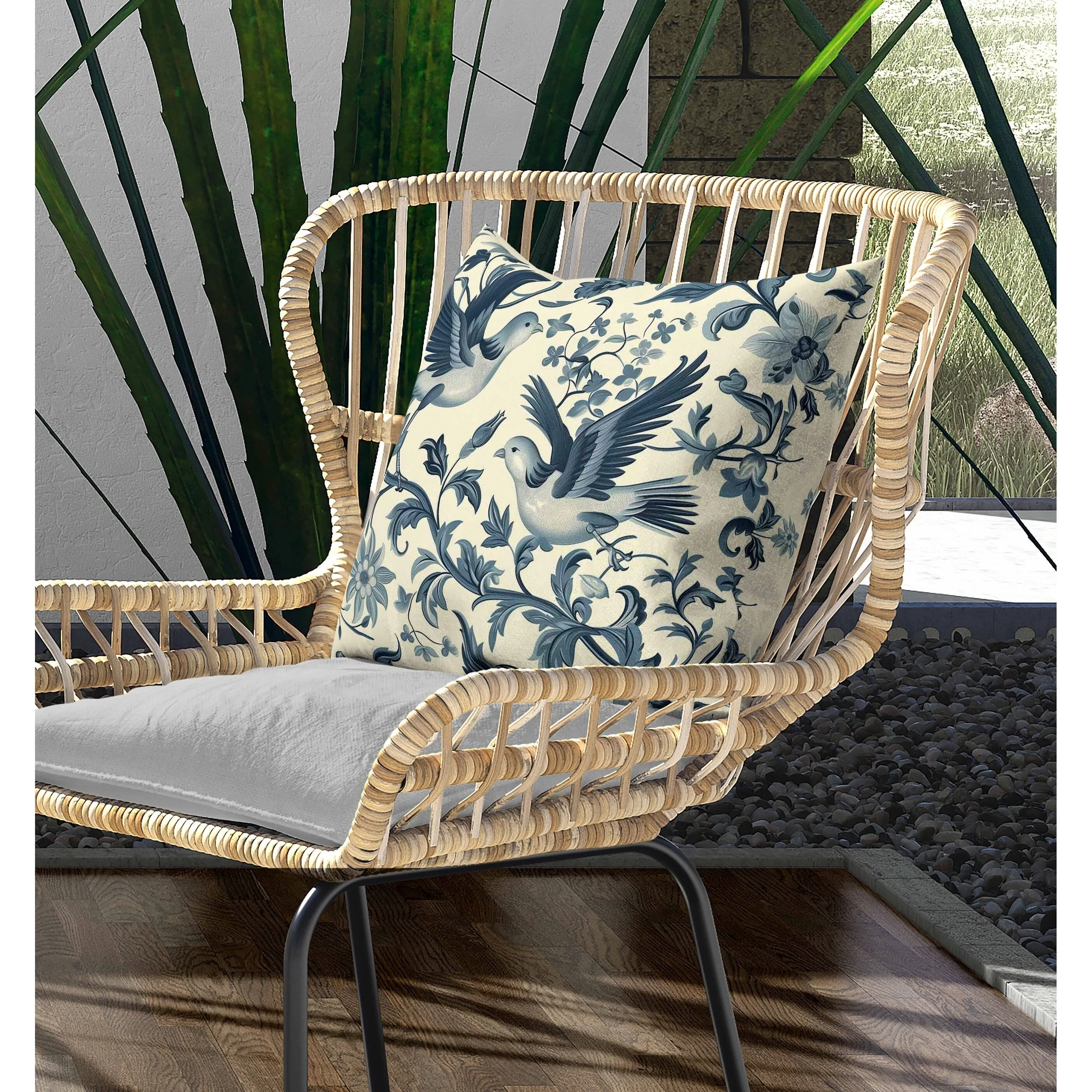 Delicate Duet Indoor/Outdoor Reversible Throw Pillow Beige and Teal