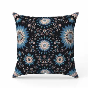 Delightful Dandelions Faux Suede Reversible Throw Pillow Black and Blue