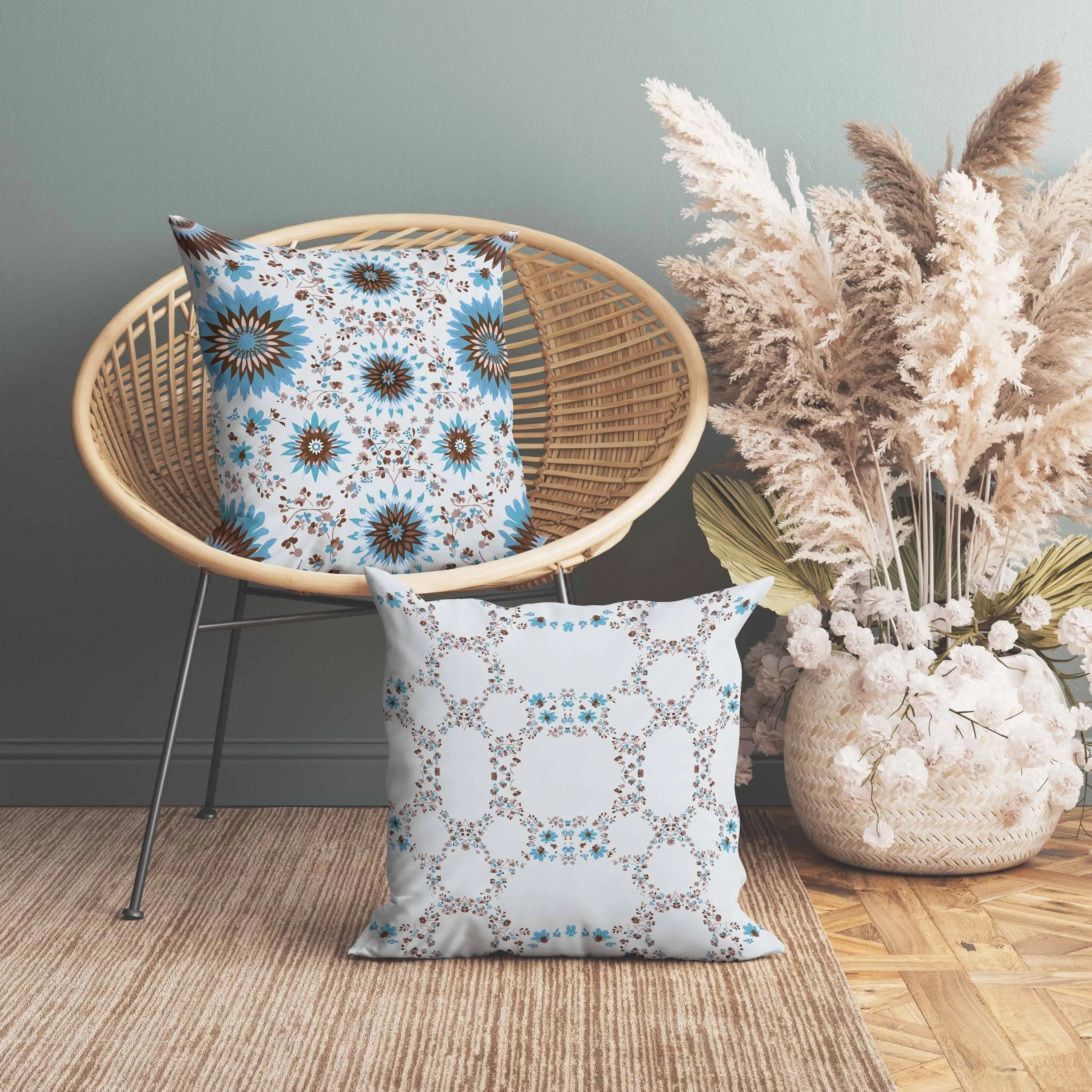 Delightful Dandelions Faux Suede Reversible Throw Pillow Brown and Blue