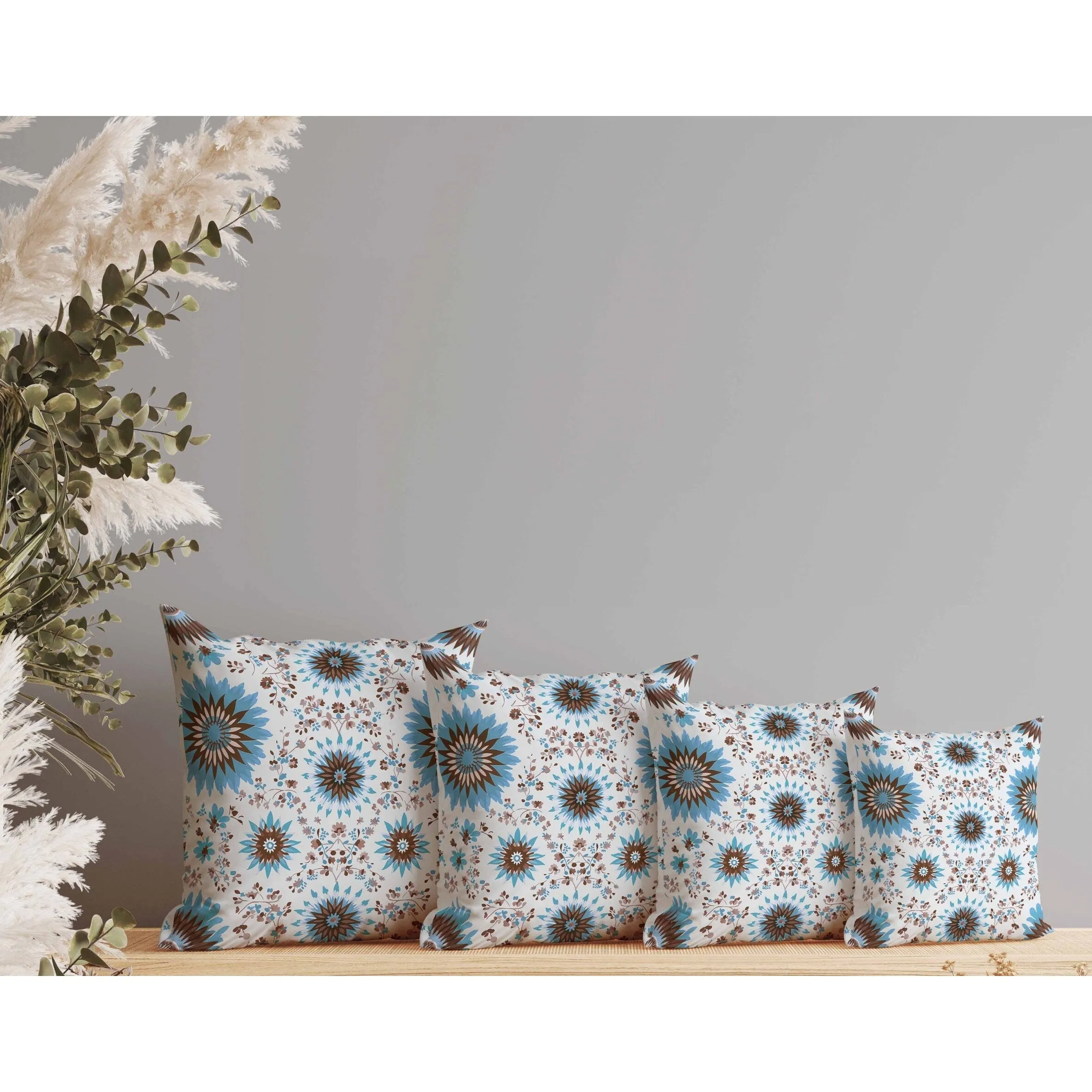 Delightful Dandelions Faux Suede Reversible Throw Pillow Brown and Blue