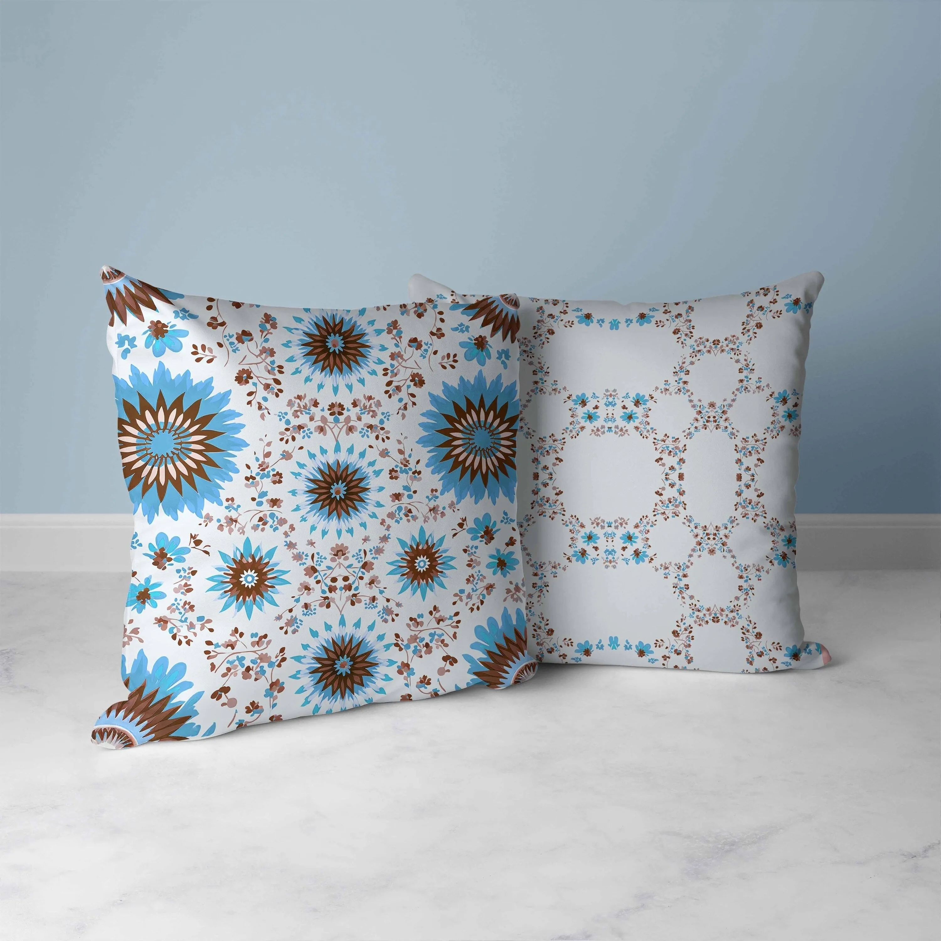 Delightful Dandelions Faux Suede Reversible Throw Pillow Brown and Blue