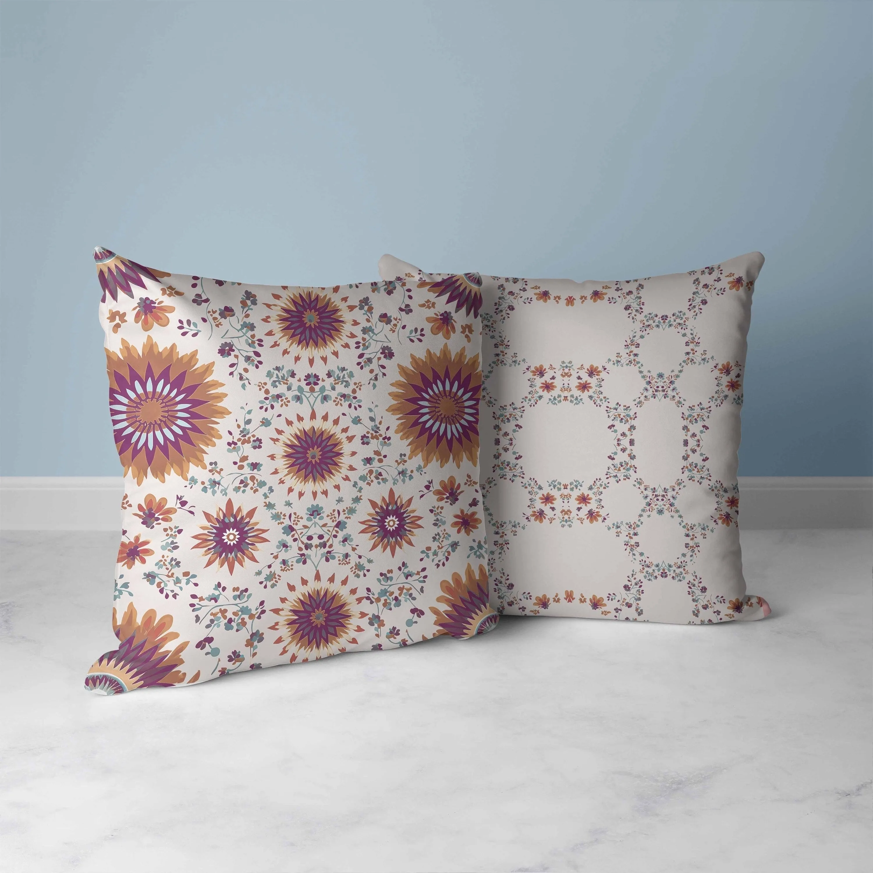 Delightful Dandelions Faux Suede Reversible Throw Pillow Purple and Coffee