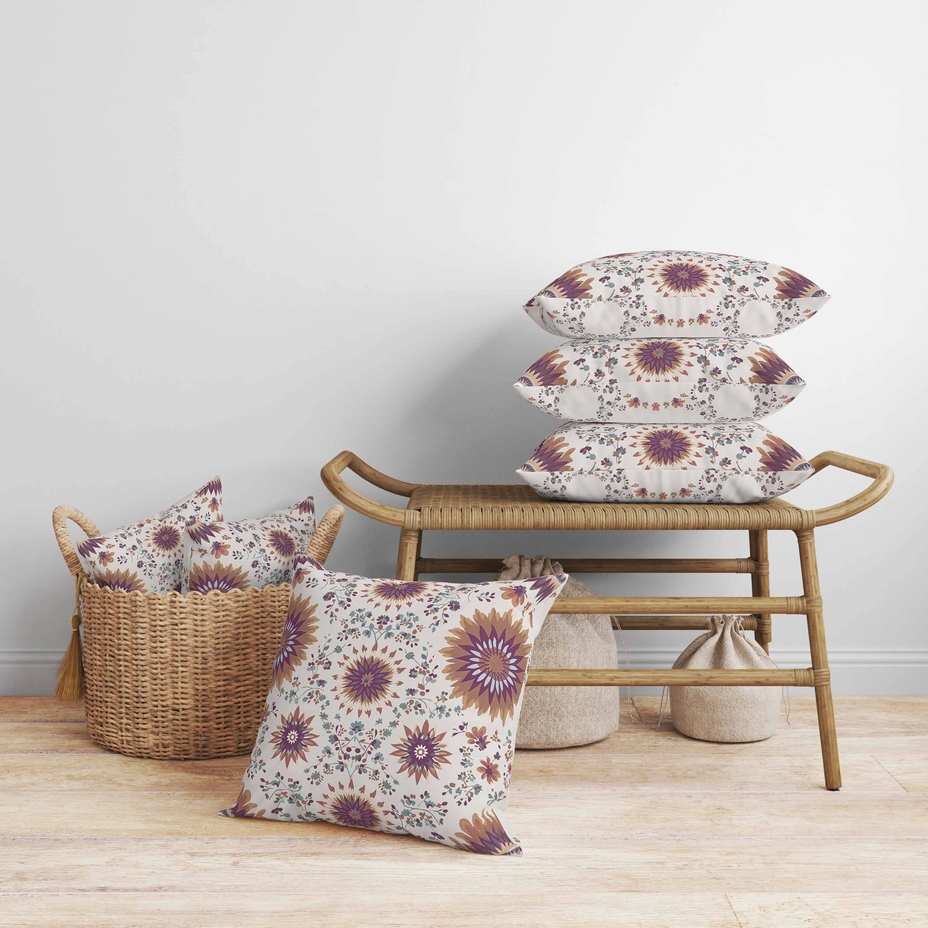 Delightful Dandelions Faux Suede Reversible Throw Pillow Purple and Coffee