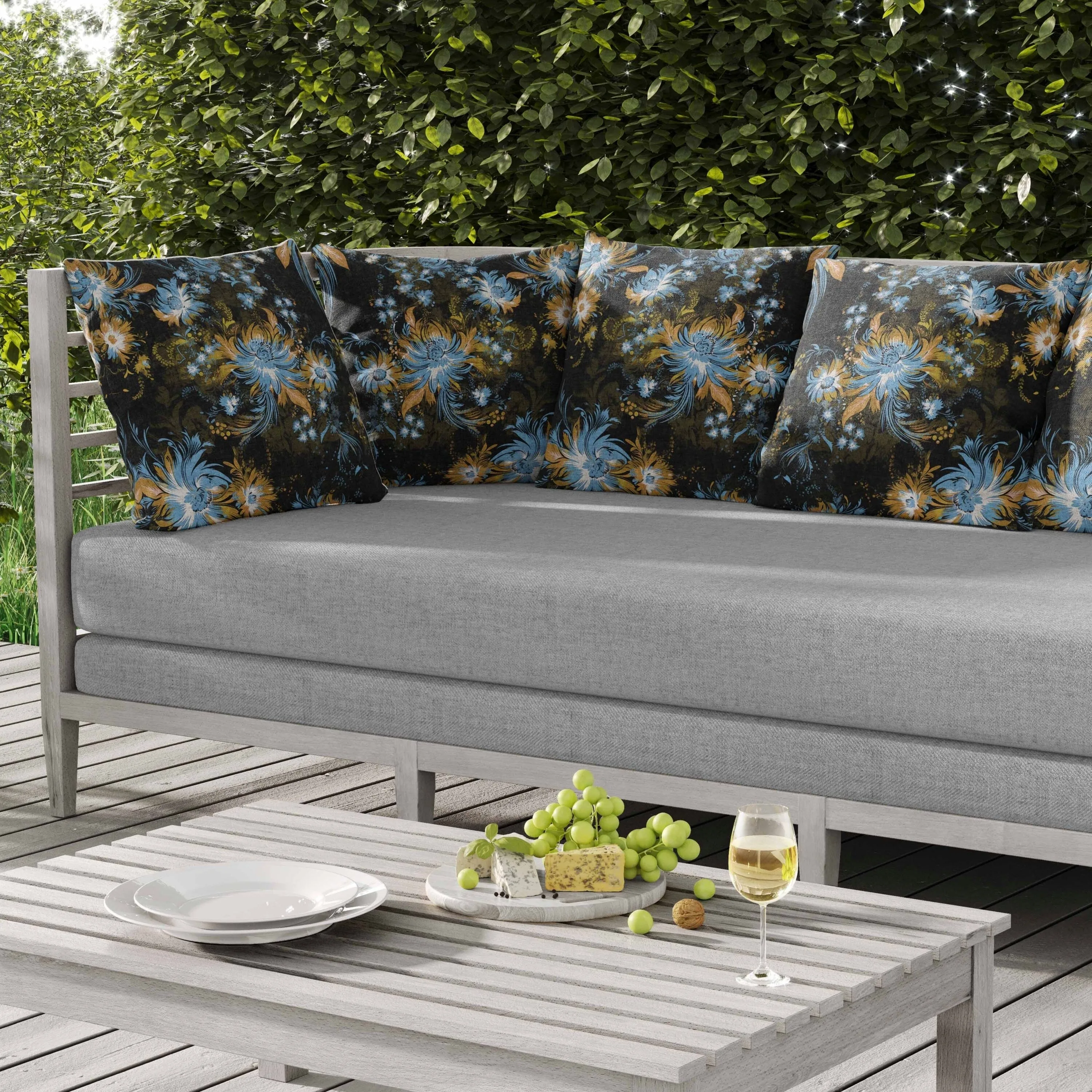 Delightful Wildflowers Indoor/Outdoor Reversible Throw Pillow Black and Yellow