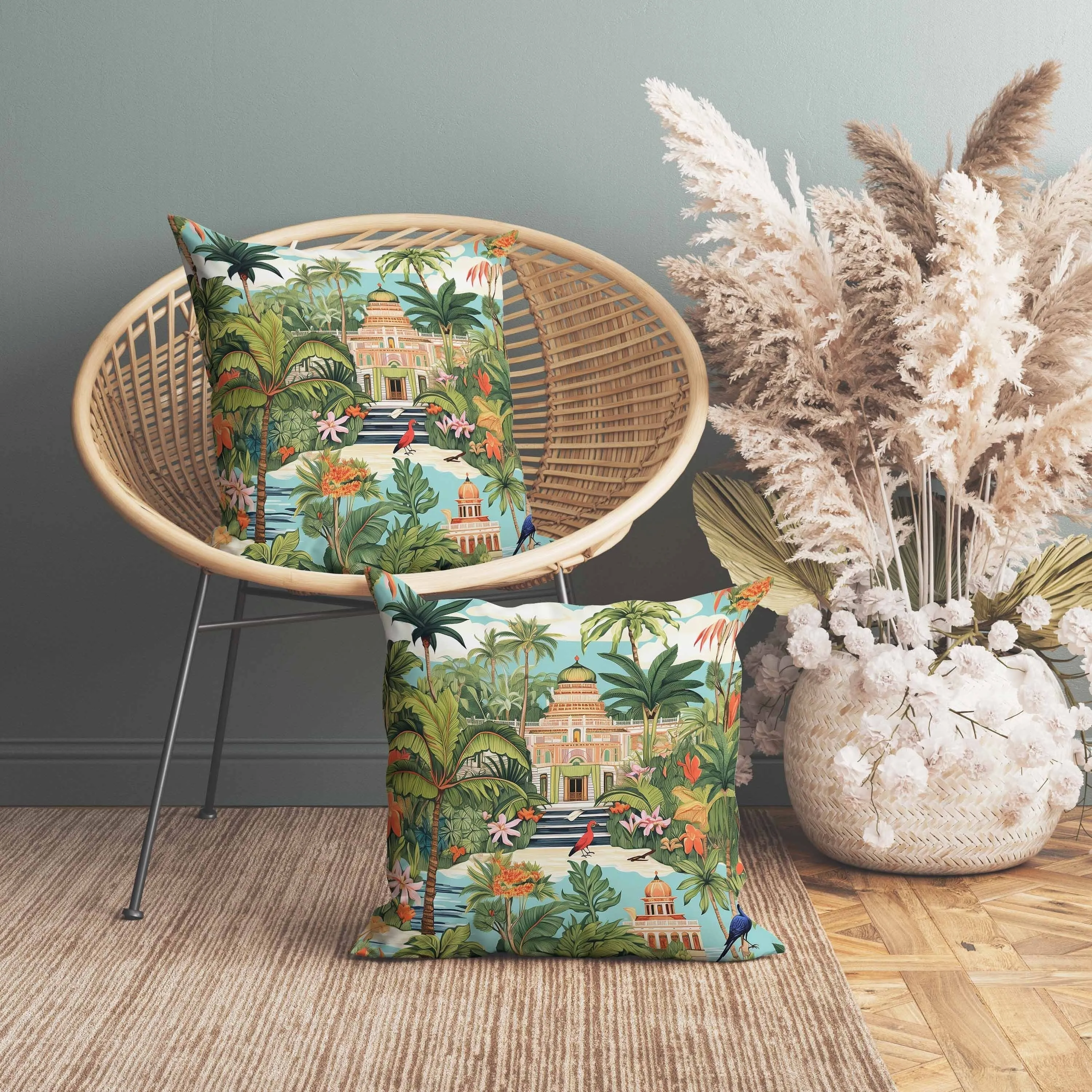 Divine Foliage Faux Suede Reversible Throw Pillow Green and Orange