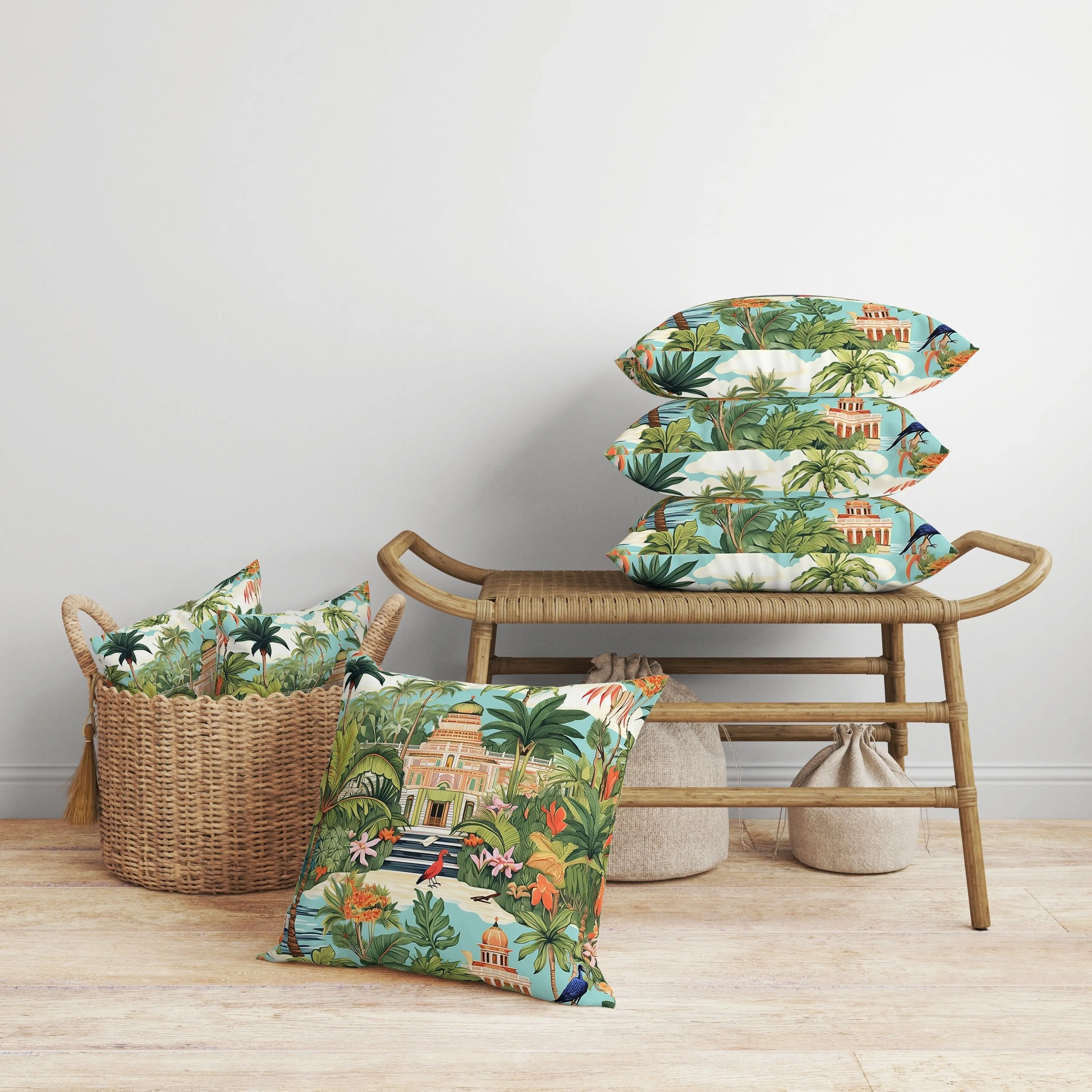 Divine Foliage Faux Suede Reversible Throw Pillow Green and Orange