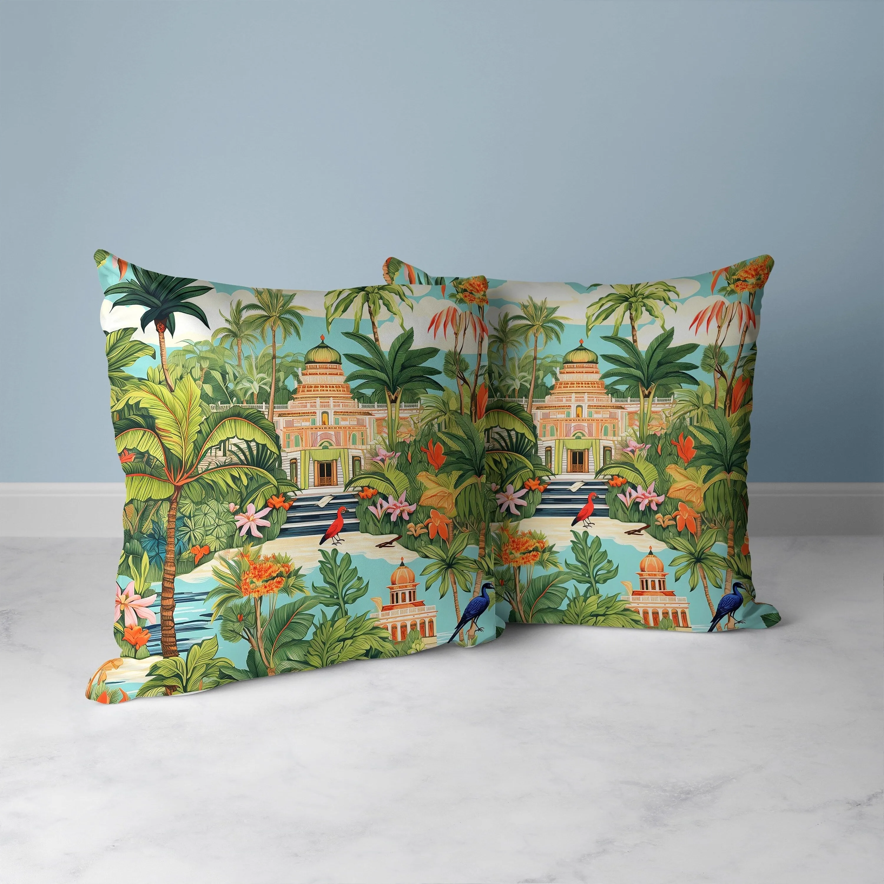 Divine Foliage Faux Suede Reversible Throw Pillow Green and Orange
