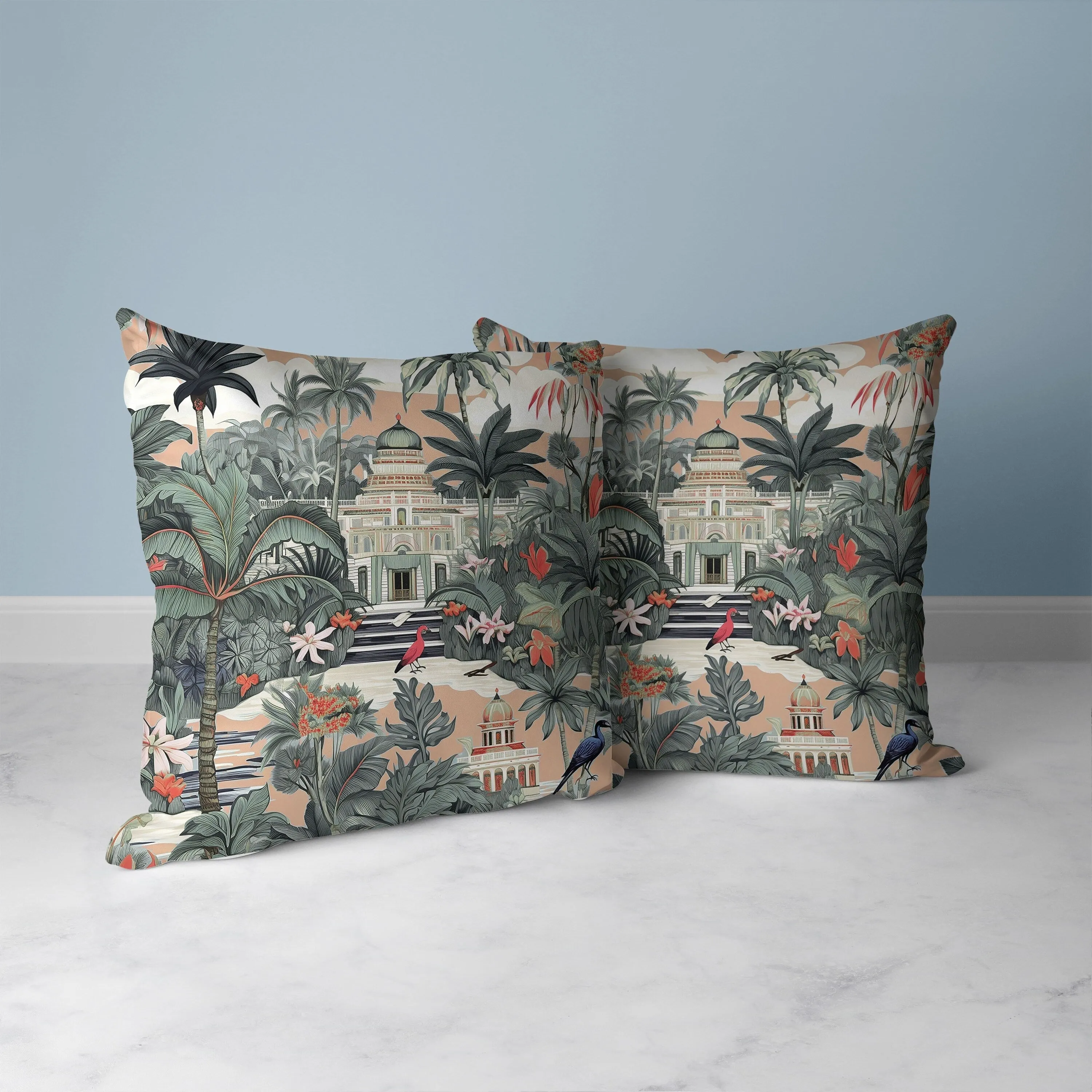 Divine Foliage Faux Suede Reversible Throw Pillow Green and Pink
