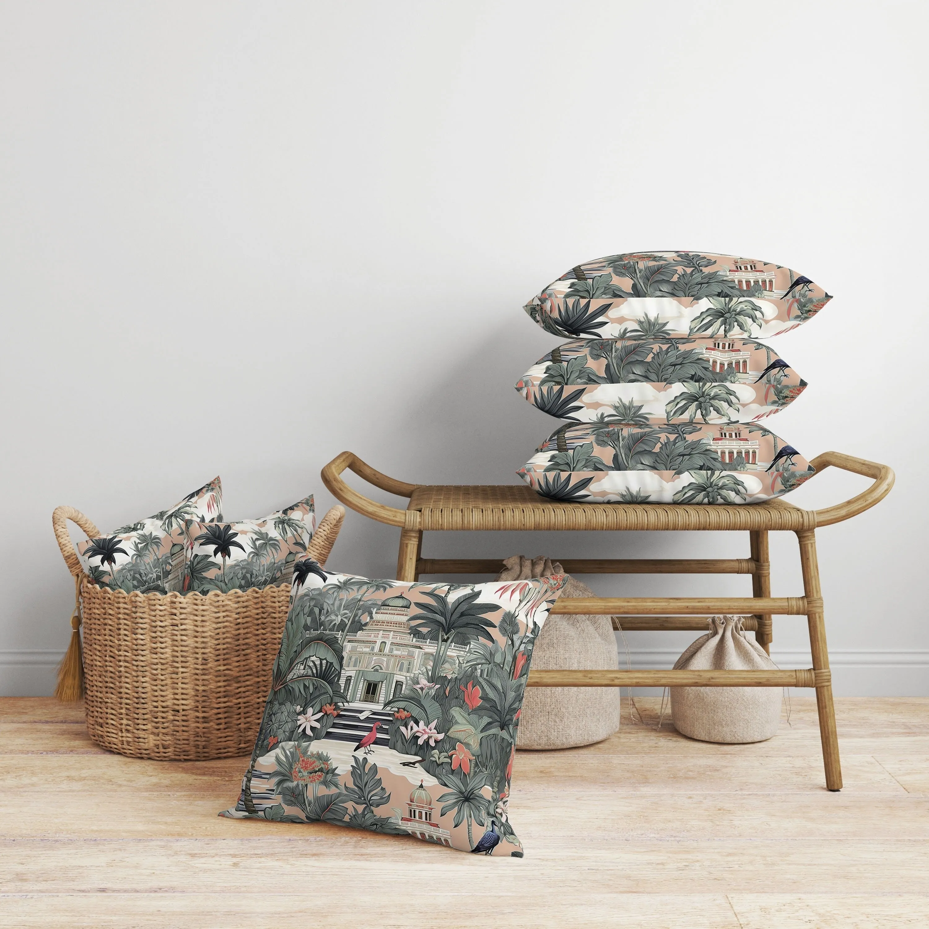 Divine Foliage Faux Suede Reversible Throw Pillow Green and Pink