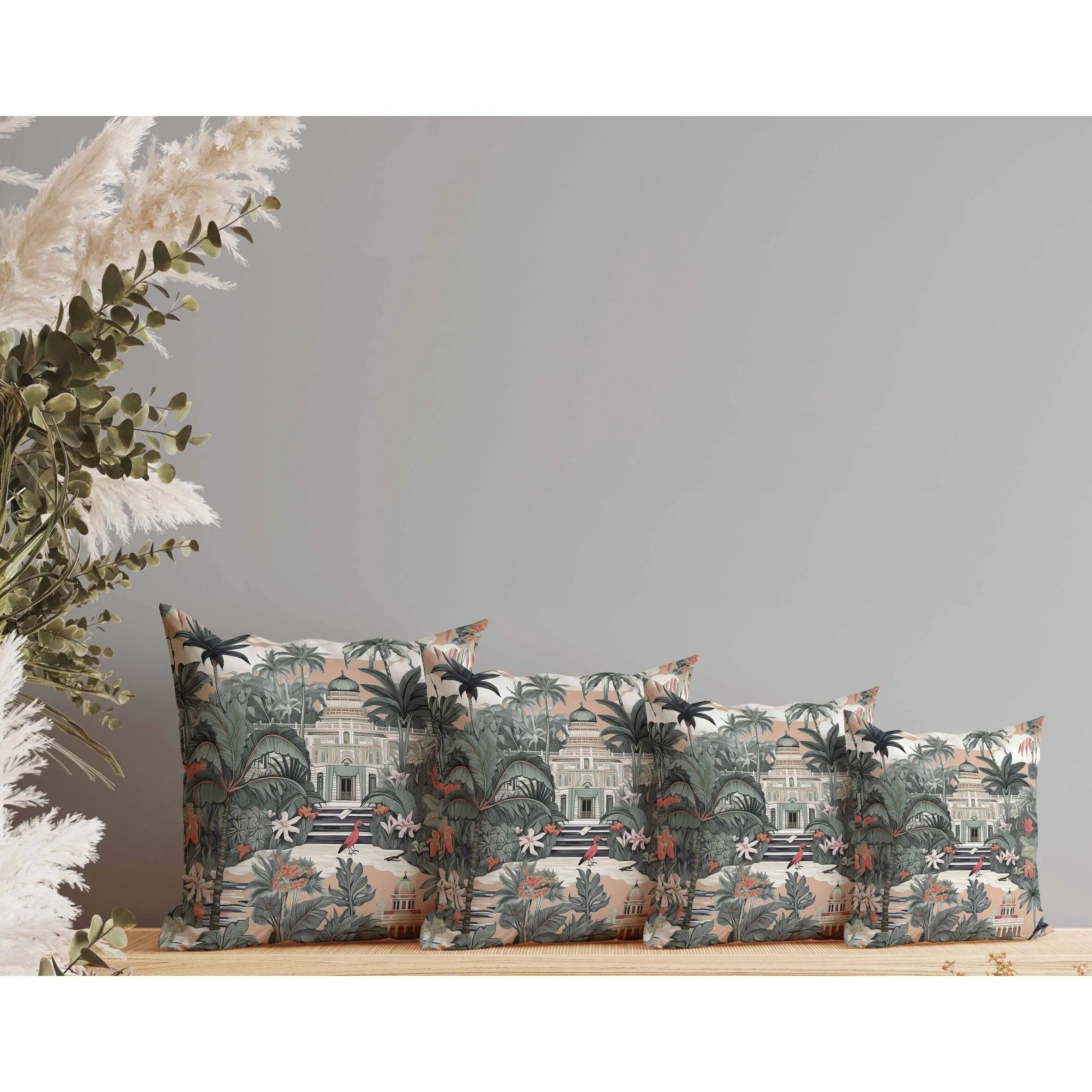 Divine Foliage Faux Suede Reversible Throw Pillow Green and Pink