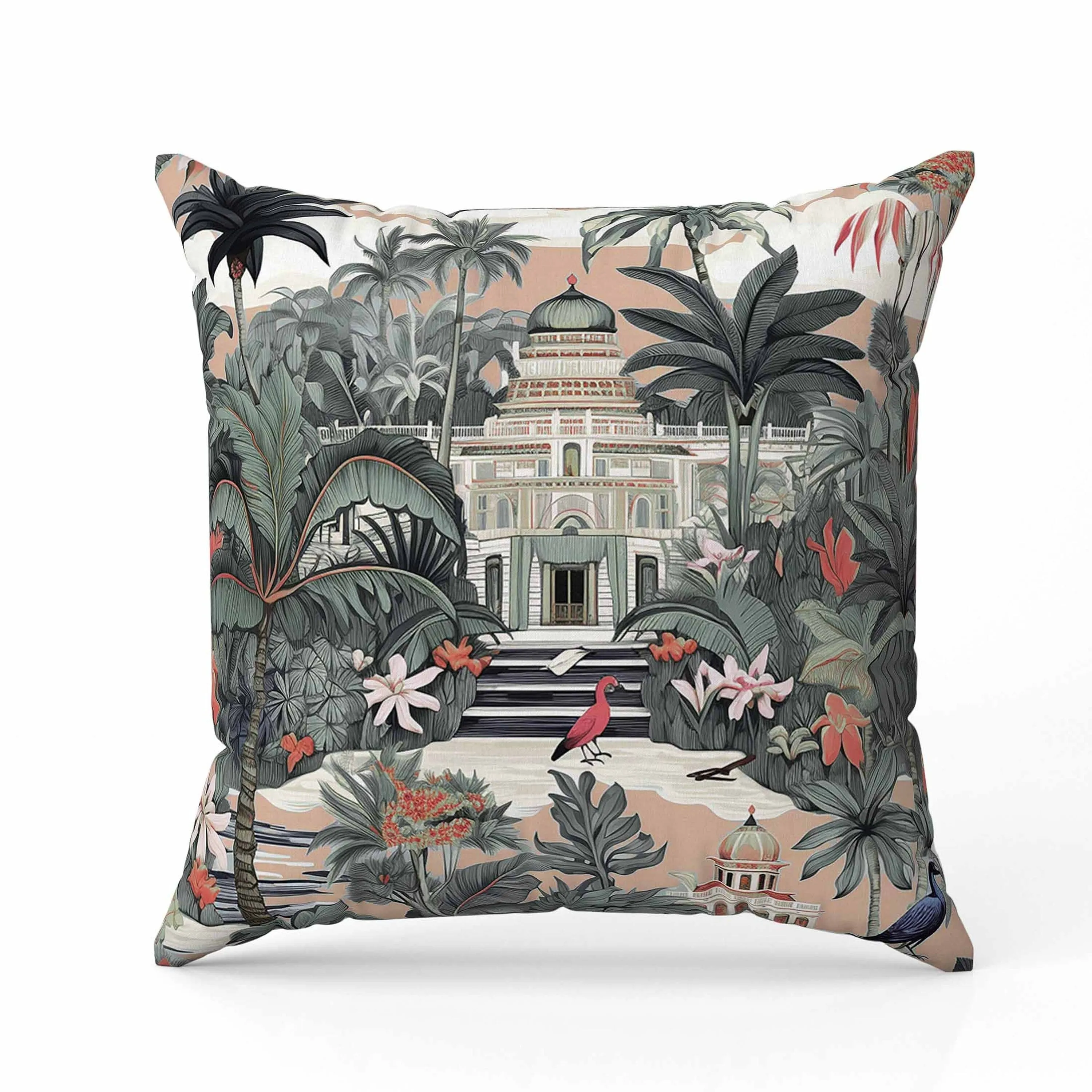 Divine Foliage Faux Suede Reversible Throw Pillow Green and Pink