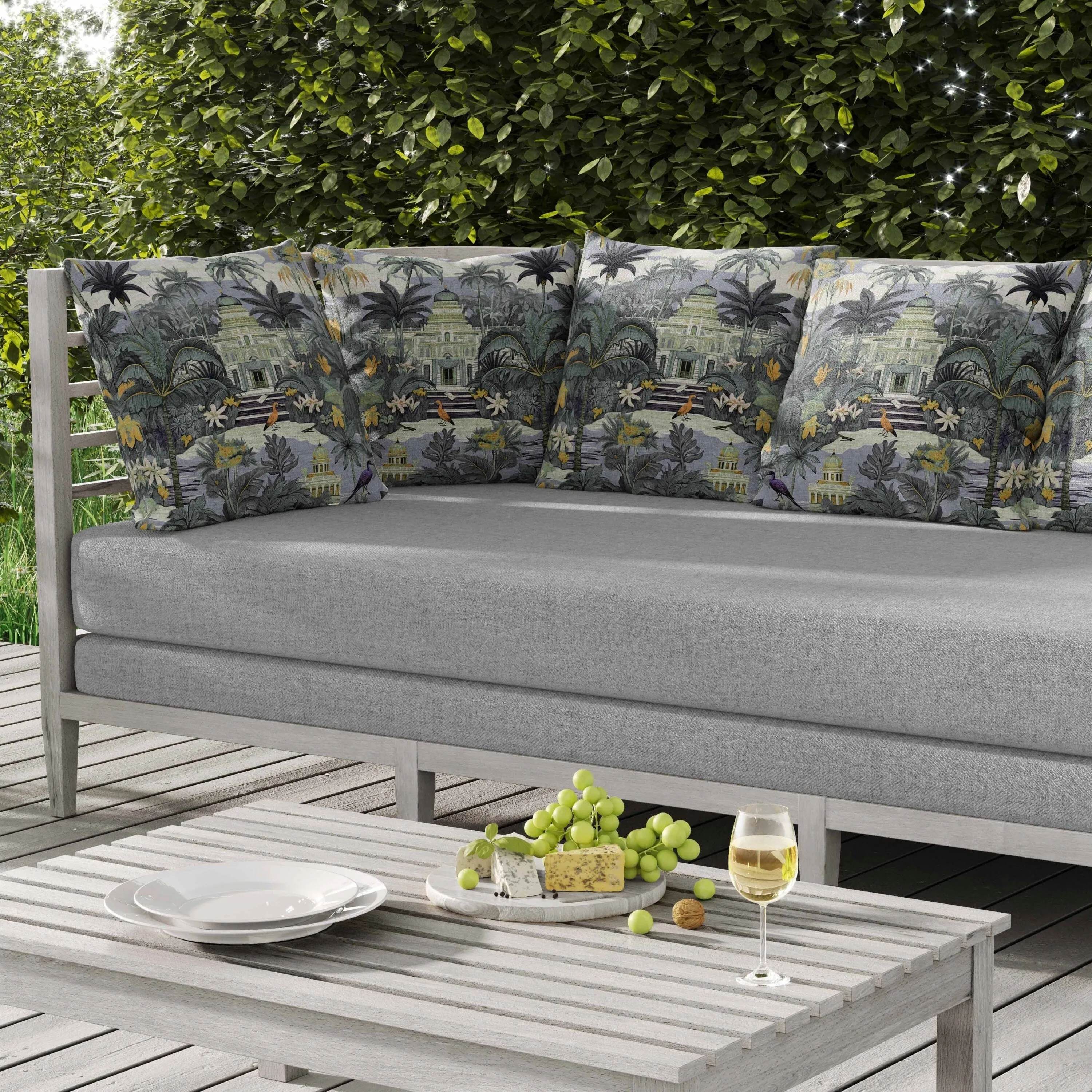 Divine Foliage Indoor/Outdoor Reversible Throw Pillow Grey and Green