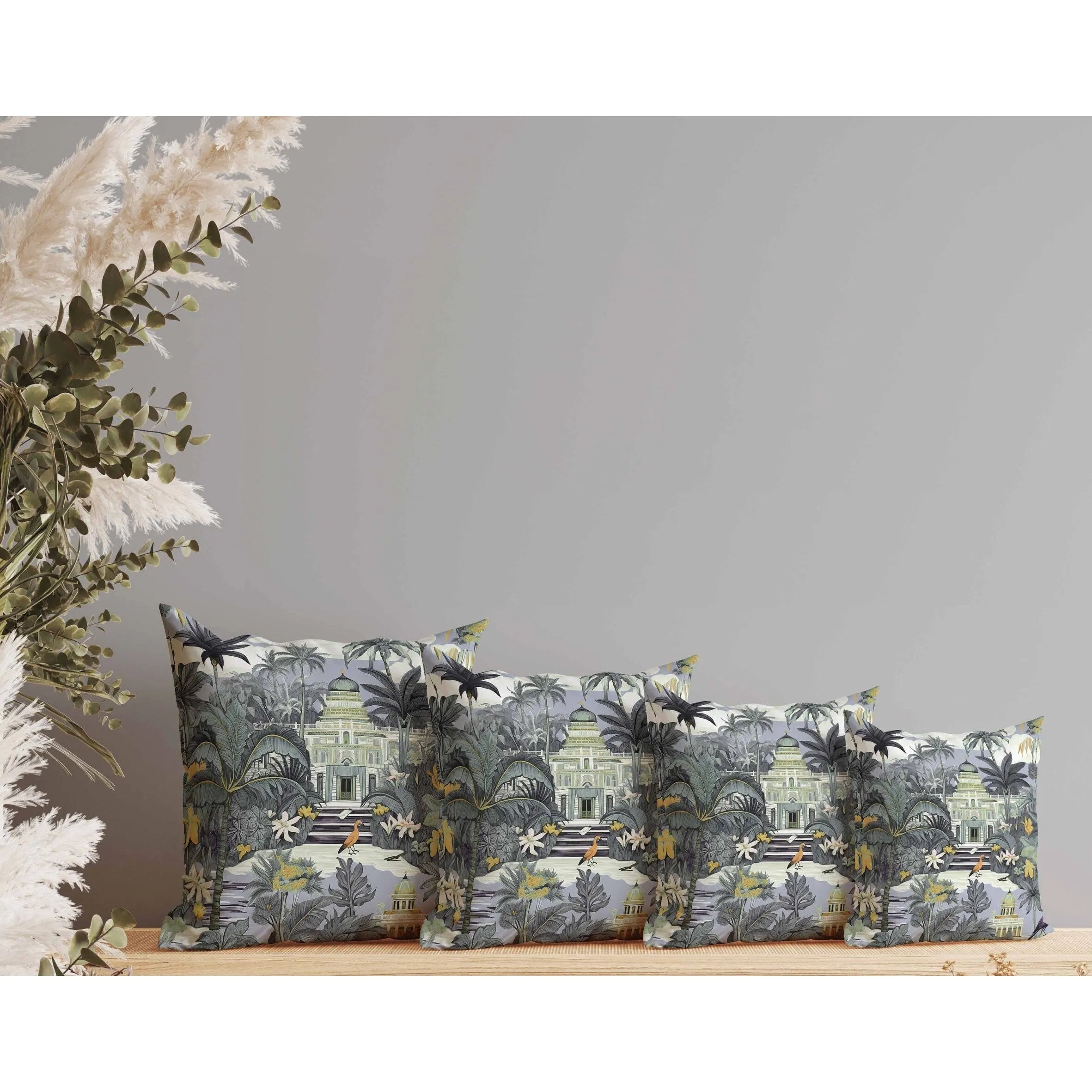 Divine Foliage Indoor/Outdoor Reversible Throw Pillow Grey and Green