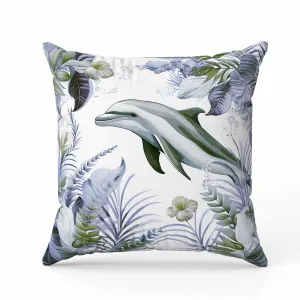 Dolphin Haven Faux Suede Reversible Throw Pillow Green and Blue