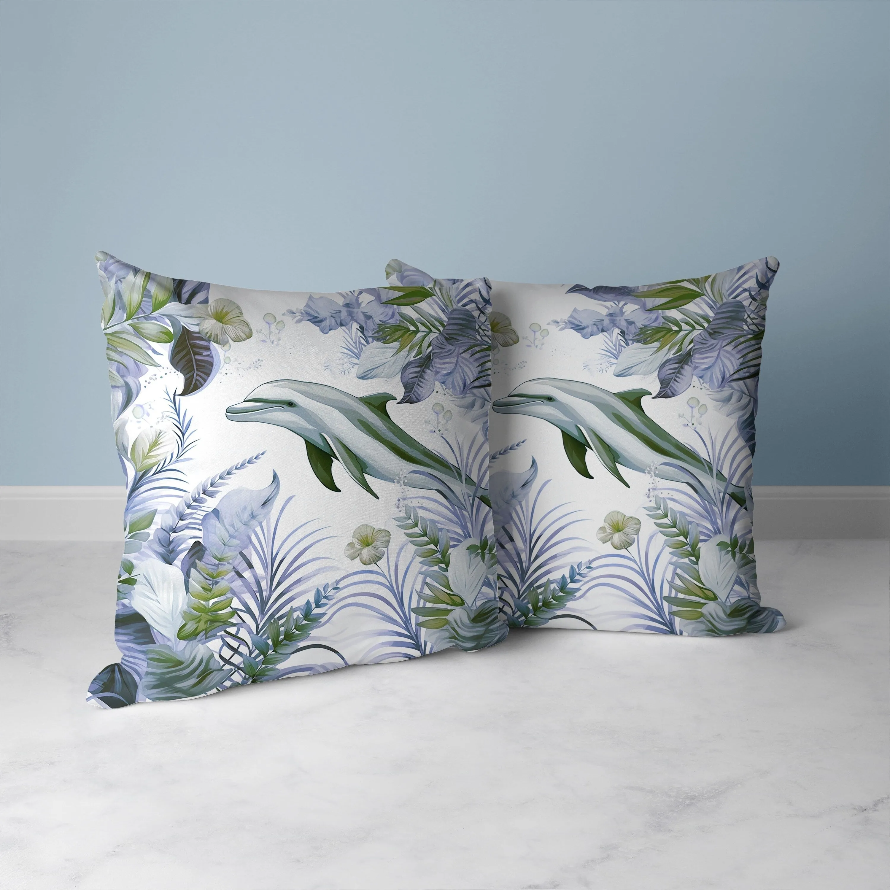 Dolphin Haven Faux Suede Reversible Throw Pillow Green and Blue