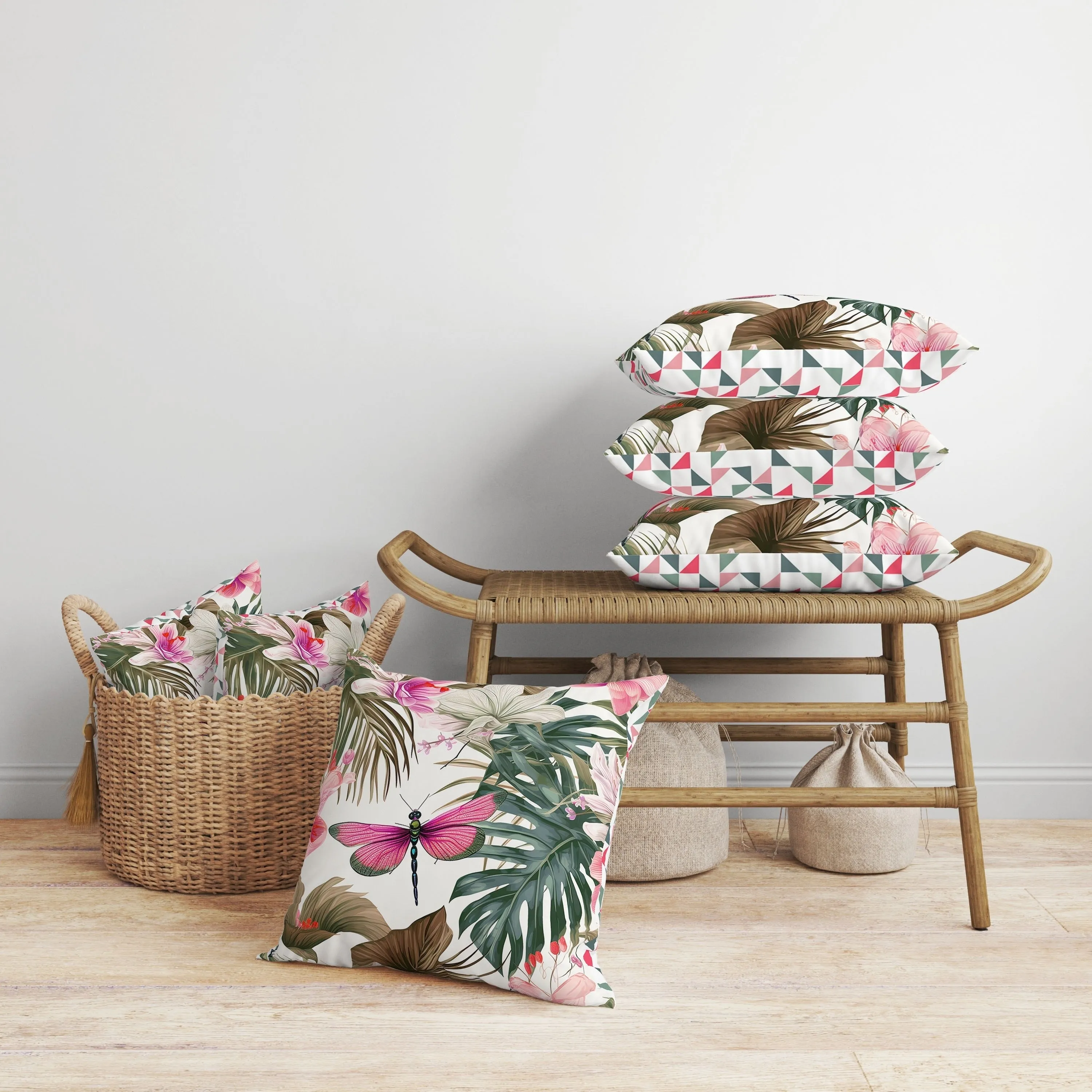 Dragonfly Dreamscape Faux Suede Reversible Throw Pillow Pink and Green