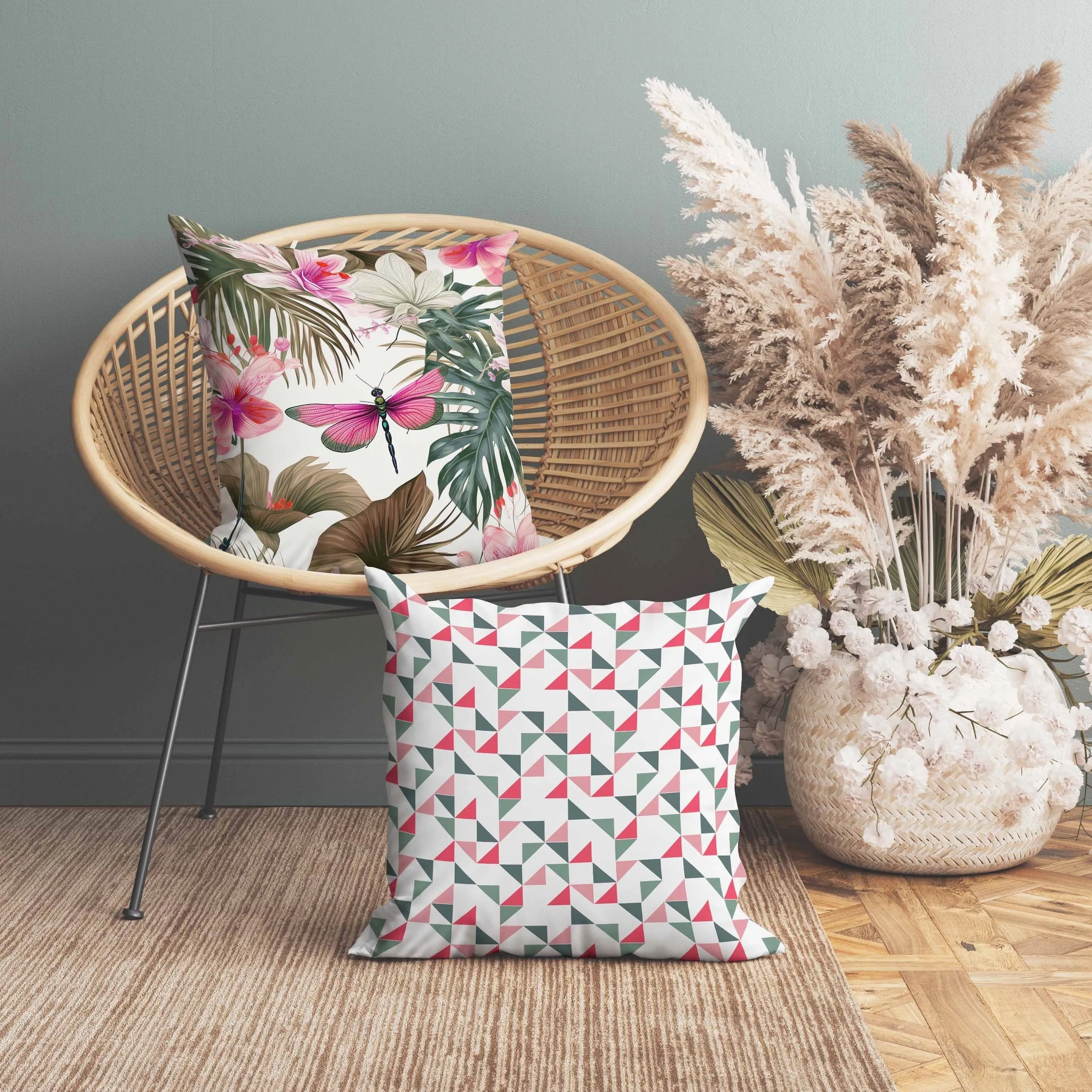 Dragonfly Dreamscape Faux Suede Reversible Throw Pillow Pink and Green