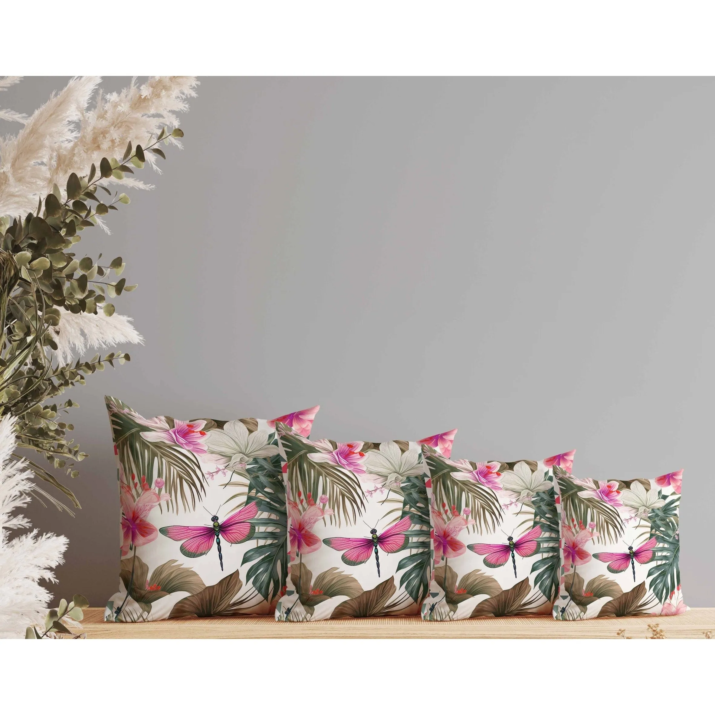 Dragonfly Dreamscape Faux Suede Reversible Throw Pillow Pink and Green