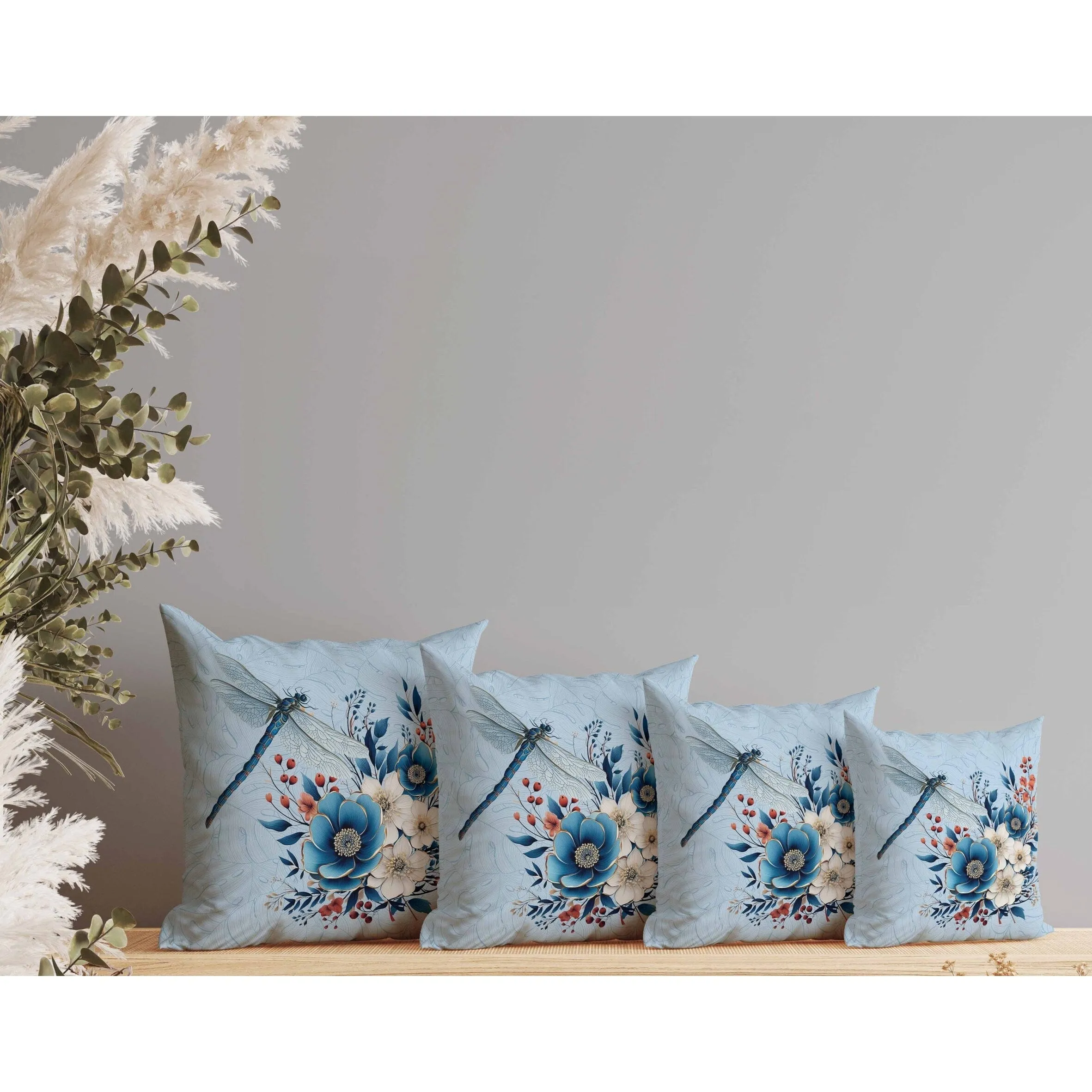 Dragonfly Haven Faux Suede Reversible Throw Pillow Blue and Cream