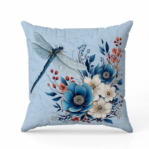 Dragonfly Haven Faux Suede Reversible Throw Pillow Blue and Cream