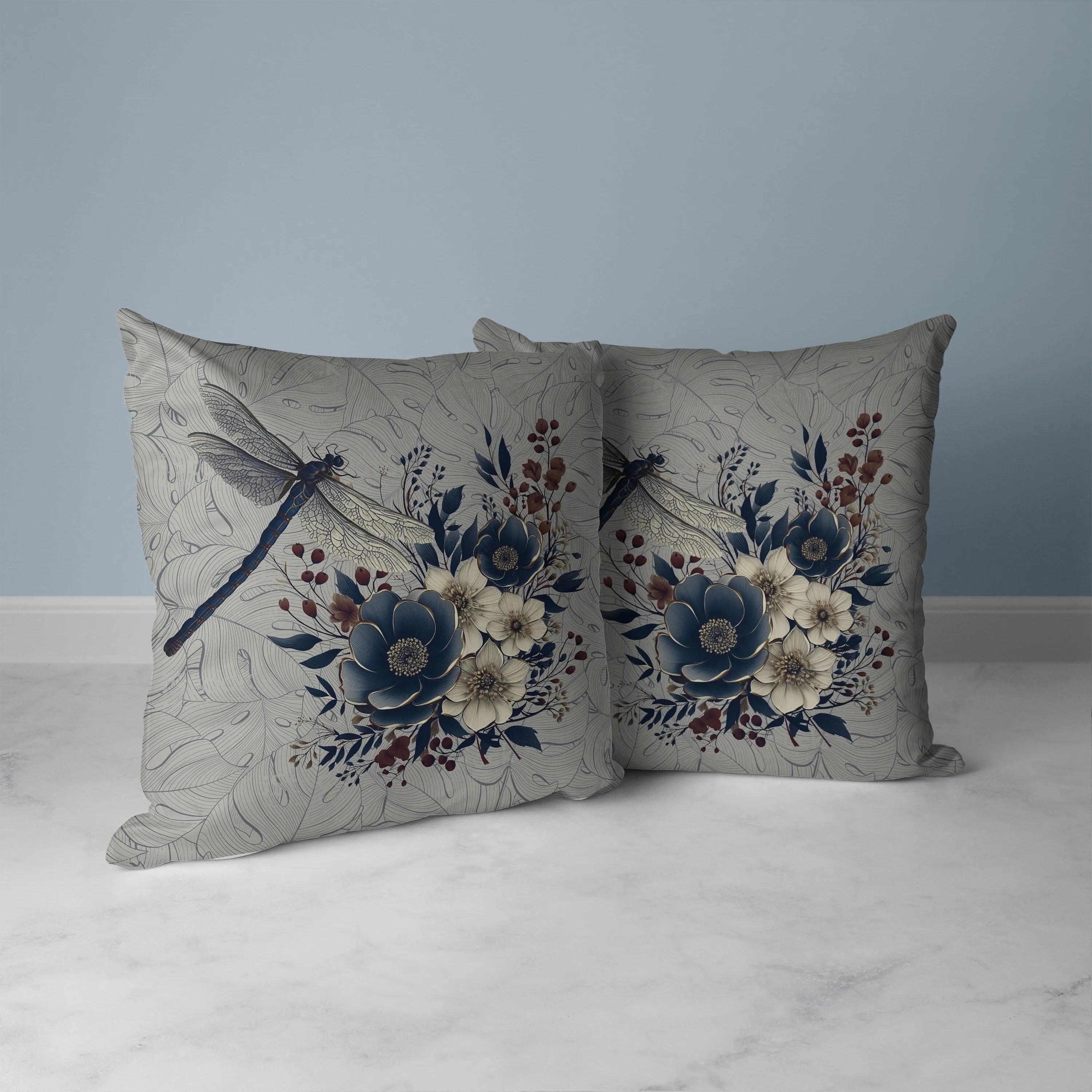 Dragonfly Haven Faux Suede Reversible Throw Pillow Gray and Blue