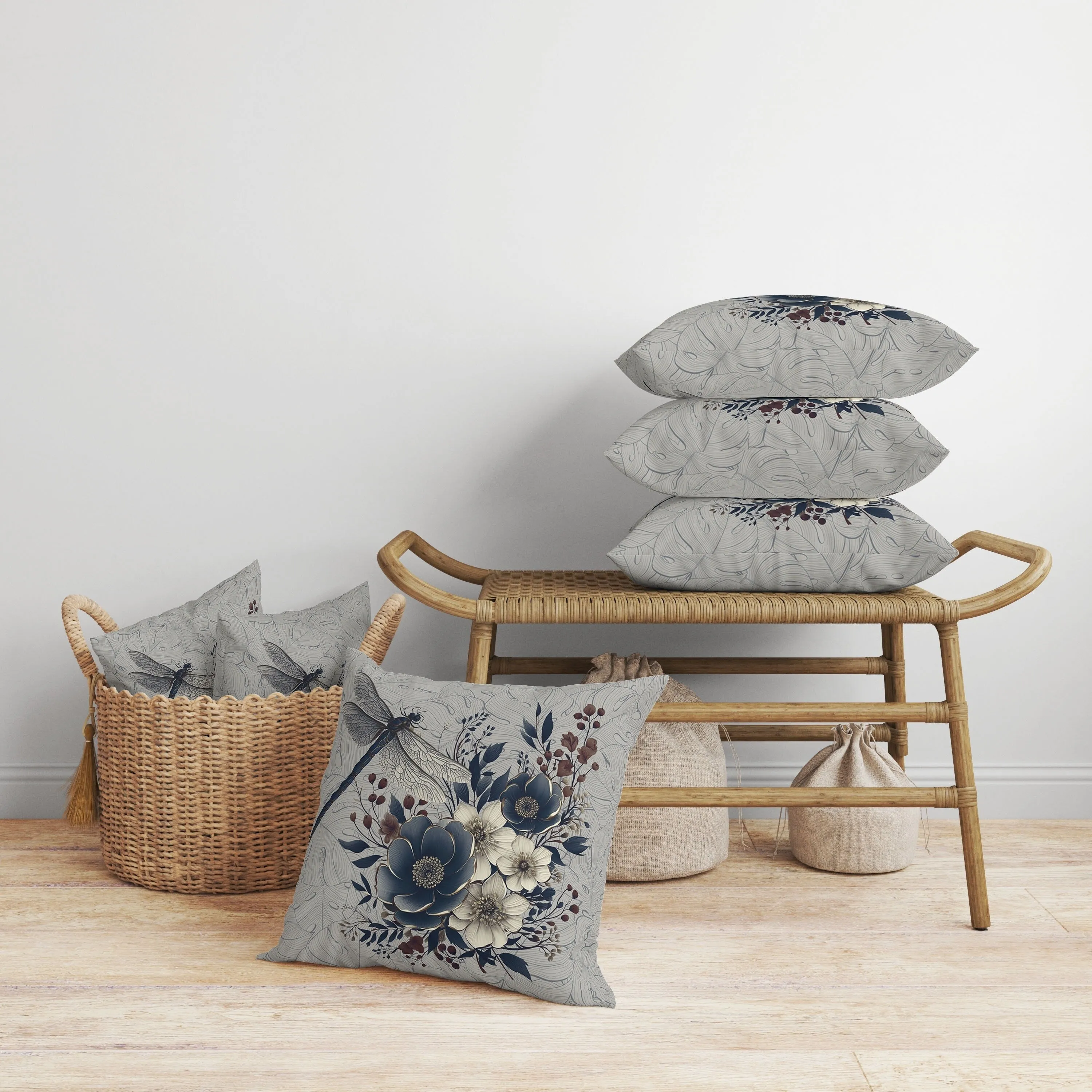 Dragonfly Haven Faux Suede Reversible Throw Pillow Gray and Blue