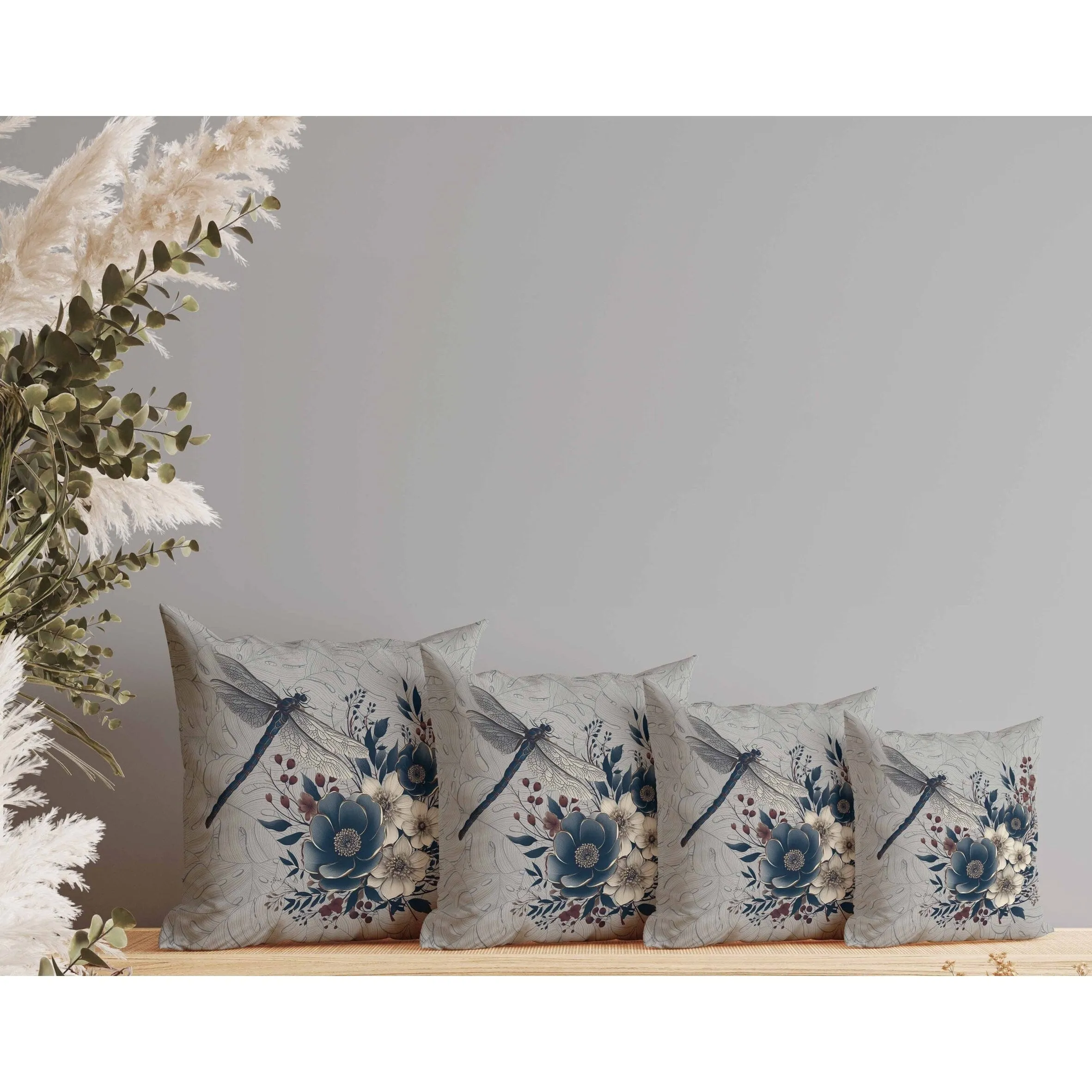 Dragonfly Haven Faux Suede Reversible Throw Pillow Gray and Blue