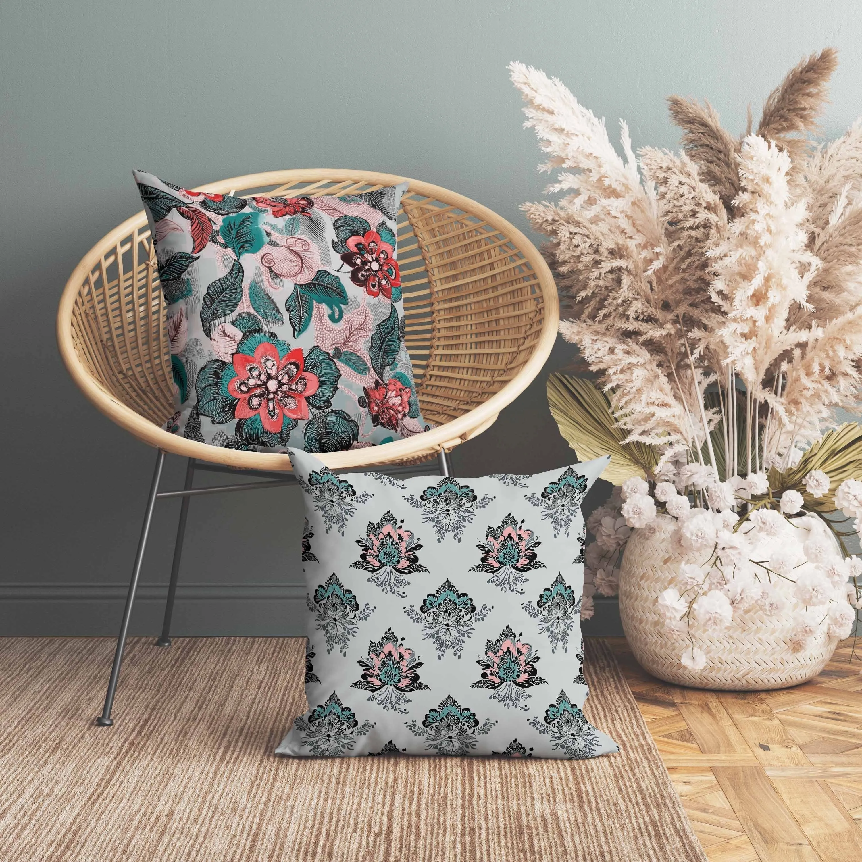Eclectic Garden Indoor/Outdoor Reversible Throw Pillow Green and Red