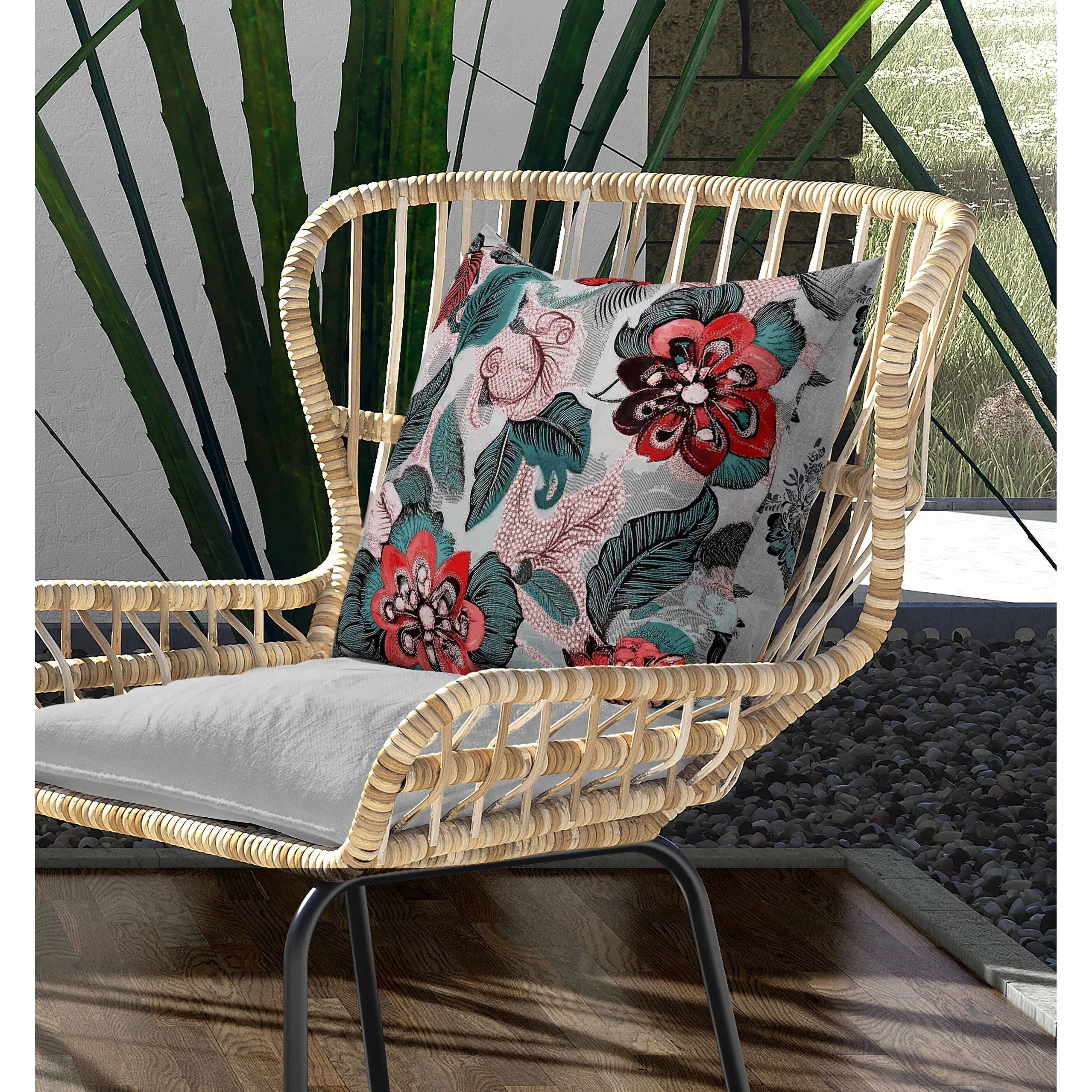 Eclectic Garden Indoor/Outdoor Reversible Throw Pillow Green and Red
