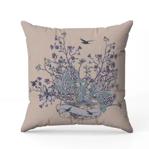 Elegant Floral Bouquet Faux Suede Reversible Throw Pillow Pink and Gray