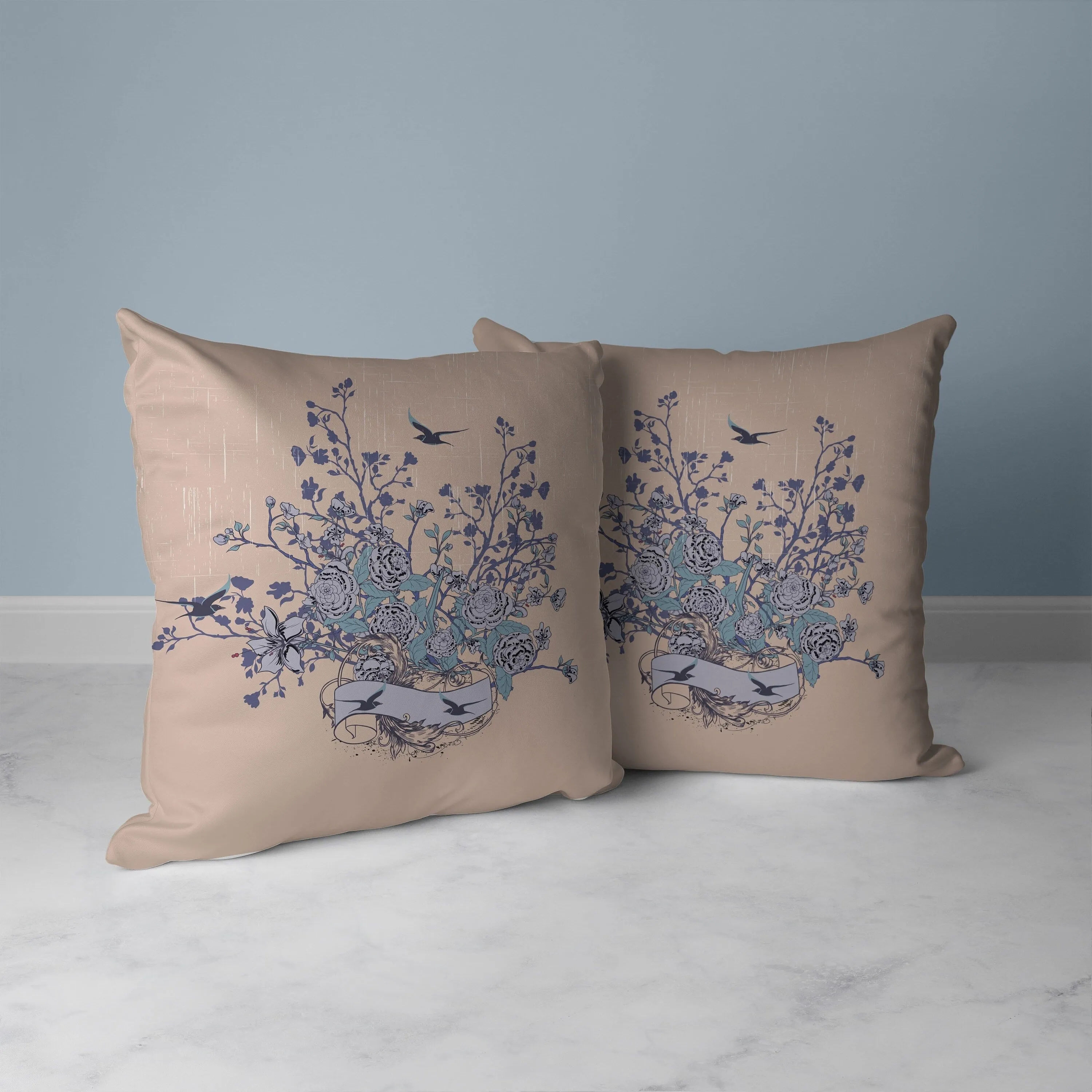 Elegant Floral Bouquet Faux Suede Reversible Throw Pillow Pink and Gray