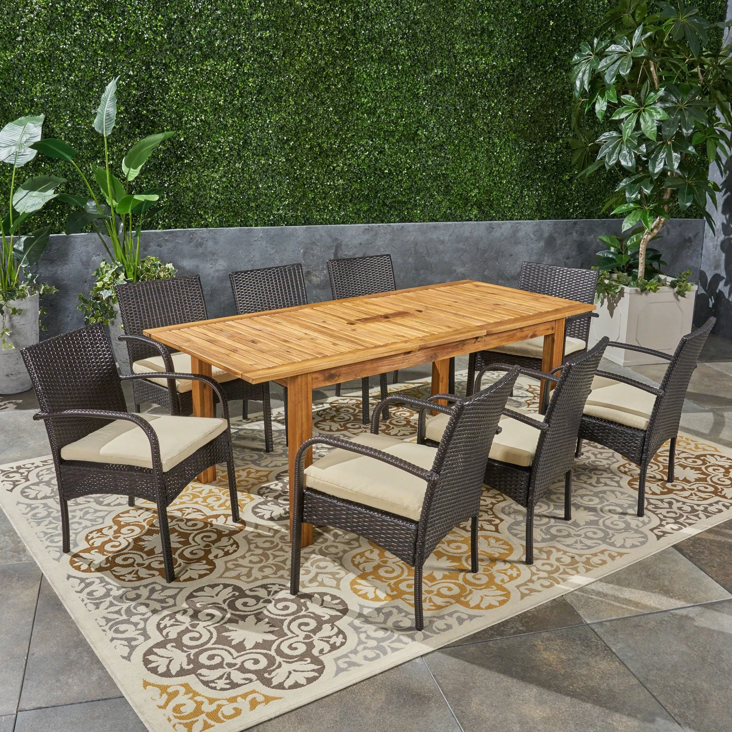 Elmar 9 Piece Outdoor Wood/Wicker Extending Dining Set by Christopher Knight Home
