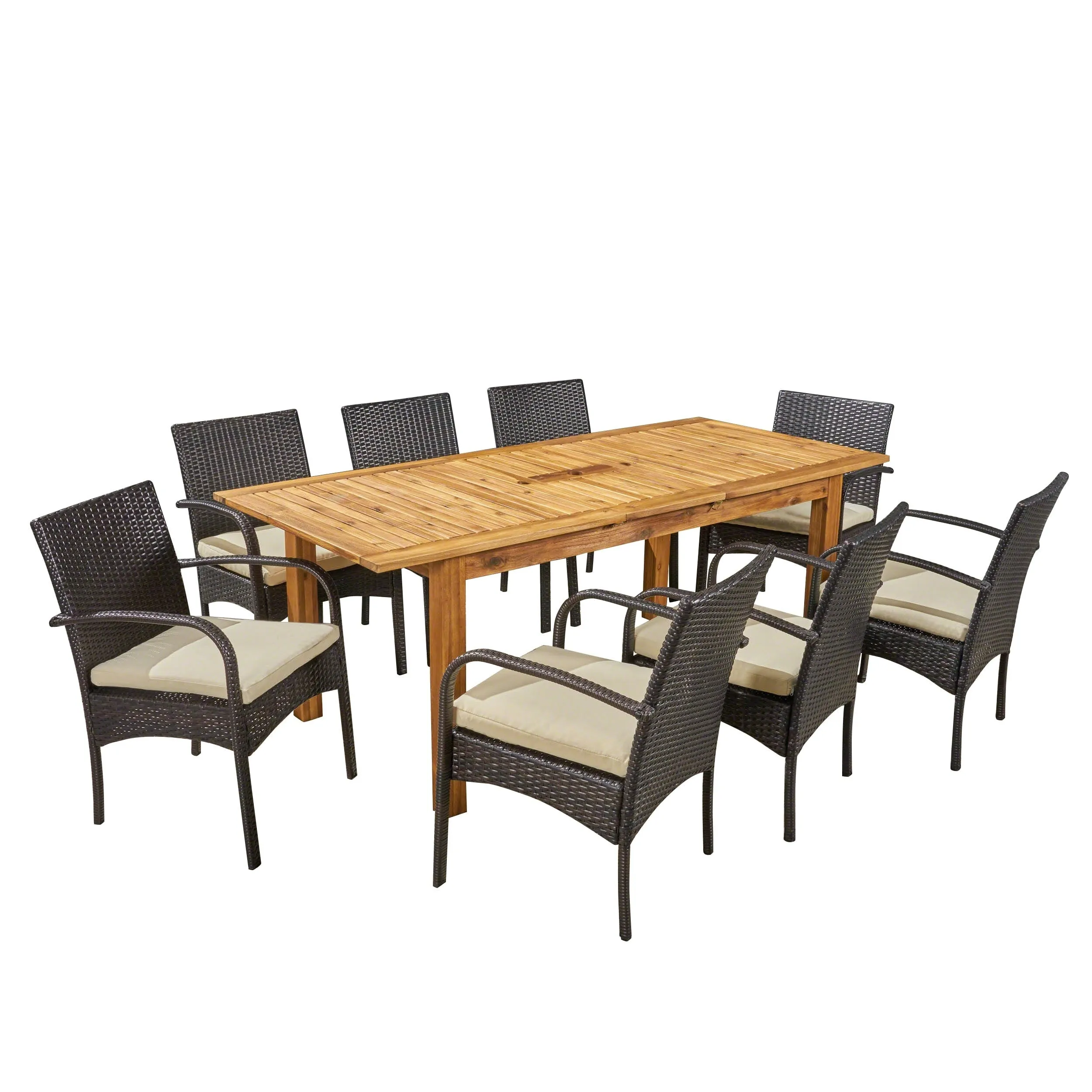 Elmar 9 Piece Outdoor Wood/Wicker Extending Dining Set by Christopher Knight Home