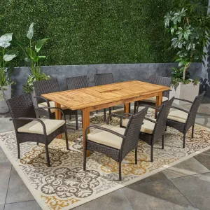 Elmar 9 Piece Outdoor Wood/Wicker Extending Dining Set by Christopher Knight Home